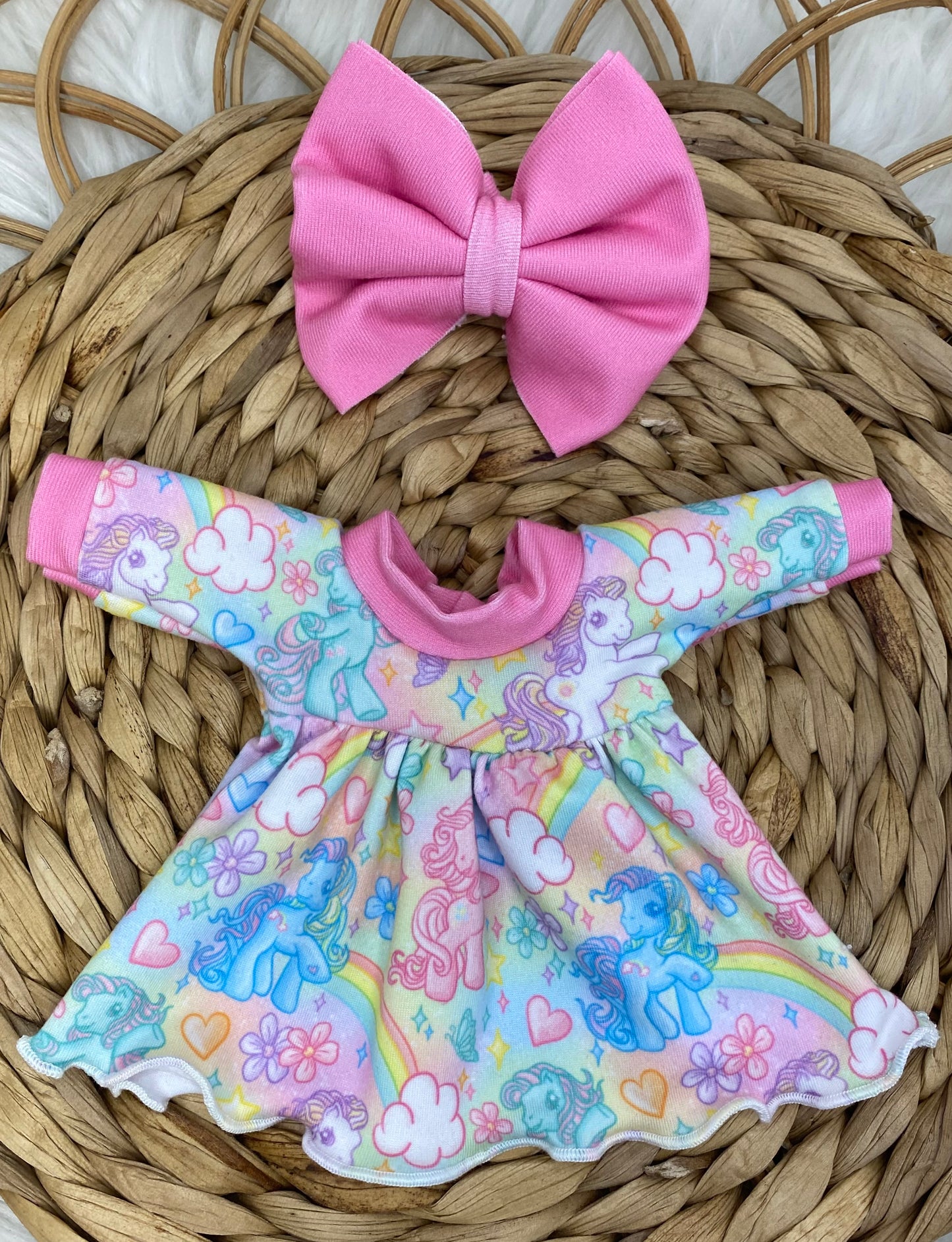 Mia Rainbow Ponies long Sleeve Dress and 3β Bow Clip