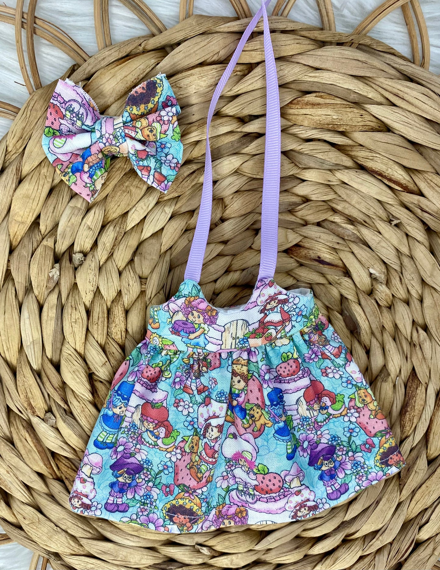 Mia Mint Strawberry Friends Tie Tank Dress and 2” Bow Clip