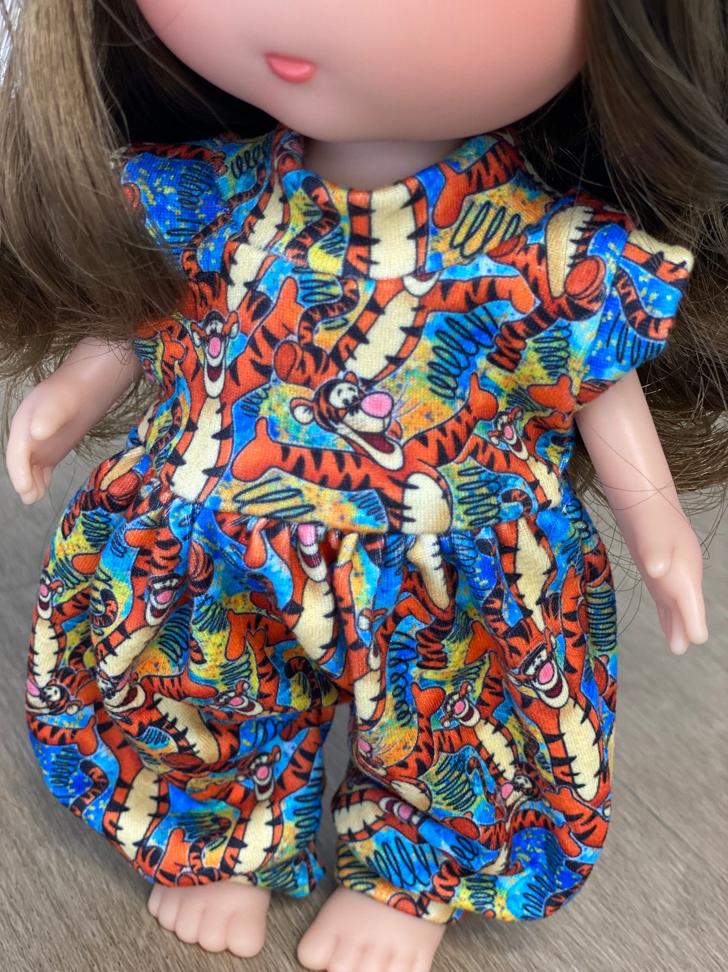 Mia Doll Bouncing Tigers Tank Sleeve Bubble Romper and Tie On Headband