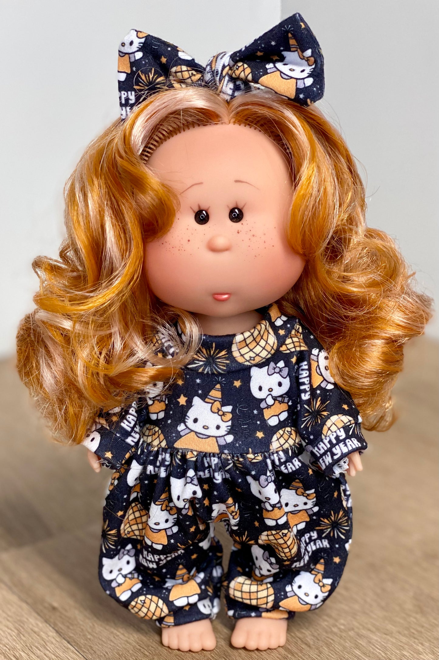 Mia New Years Kitty Long Sleeve Bubble Romper and Tie On Headband