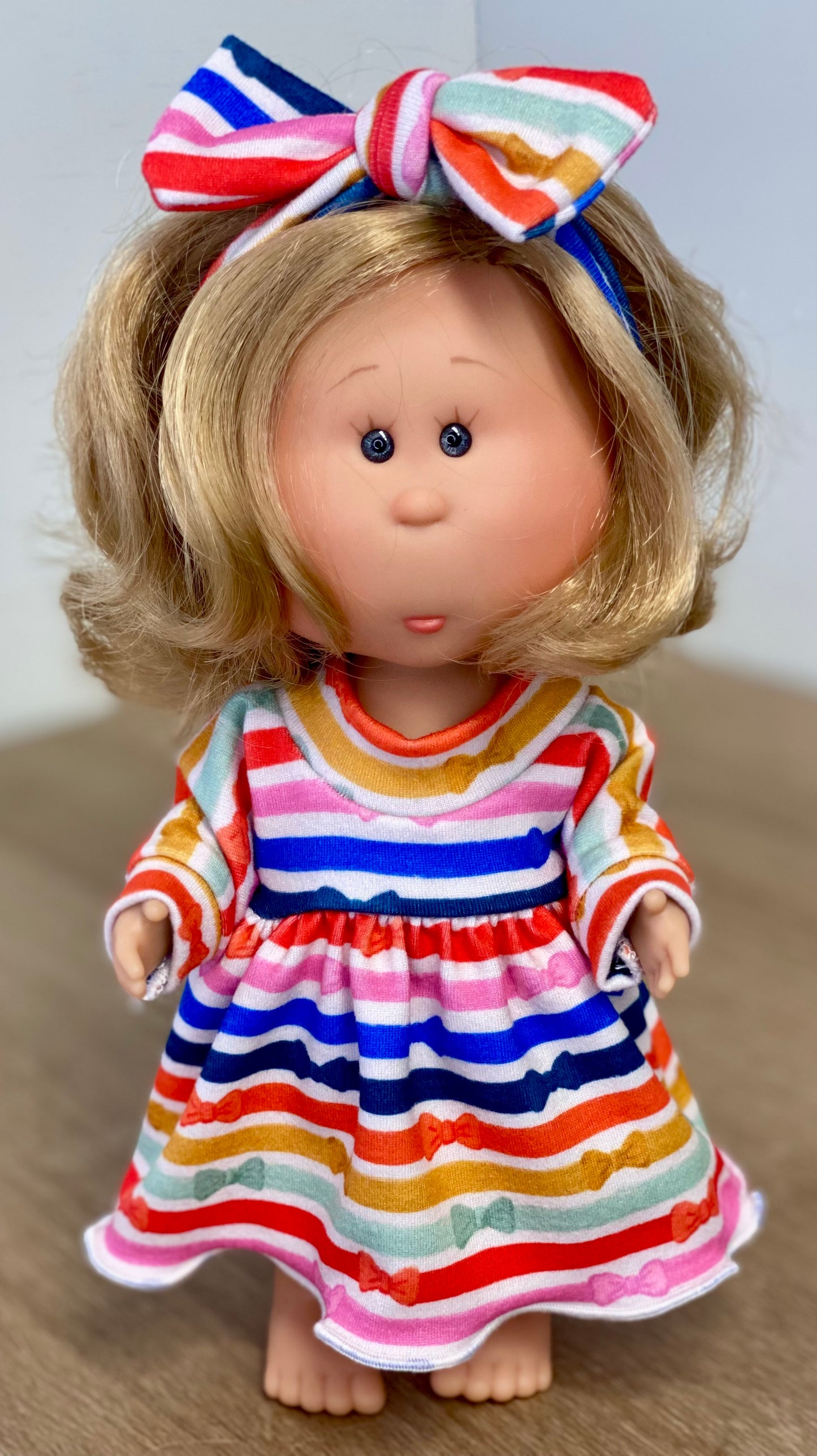 Mia Striped Bows Long Sleeve Bubble Dress and Tie On Headband