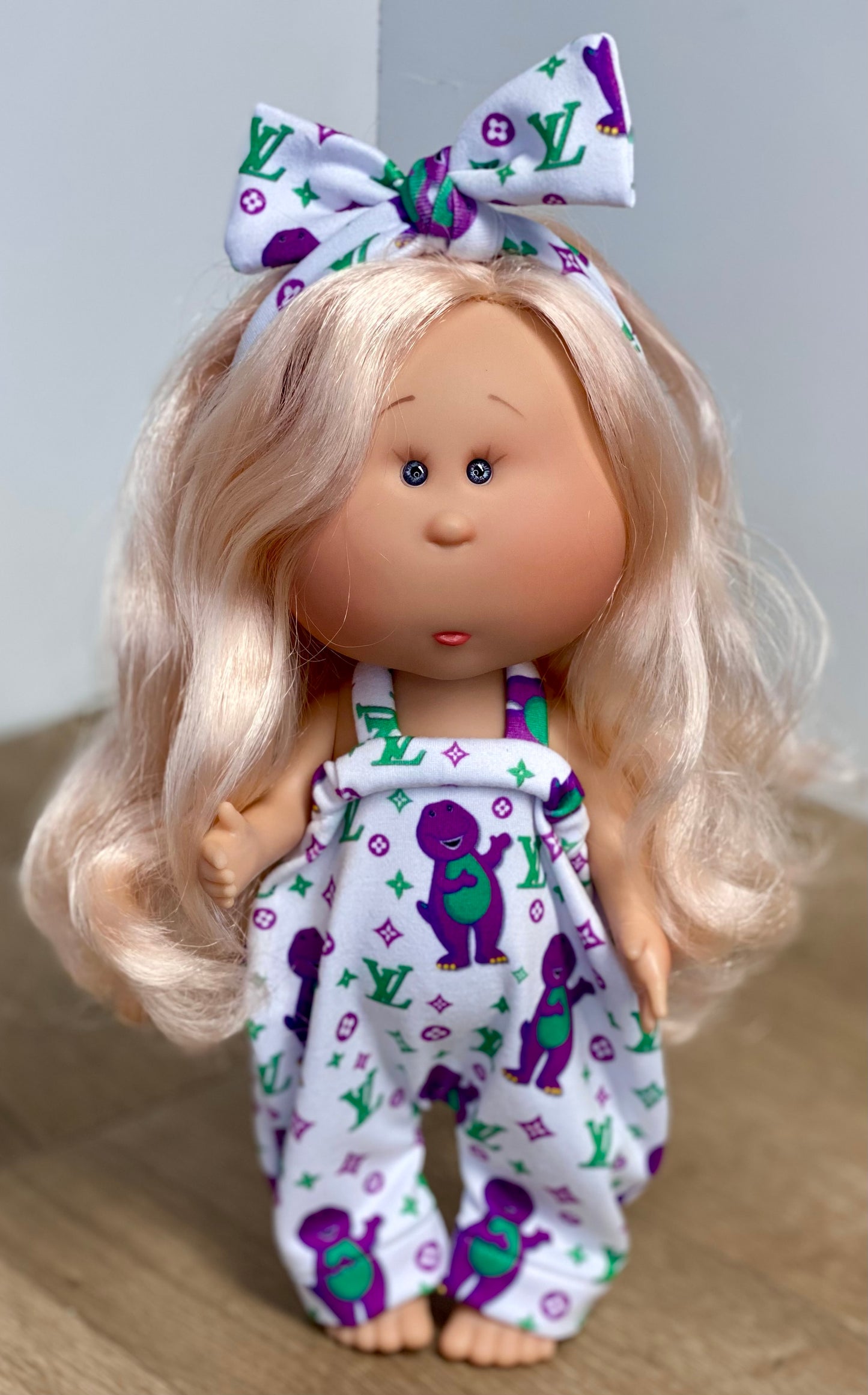 Mia Purple Dino’s Halter Romper and Tie on Headband