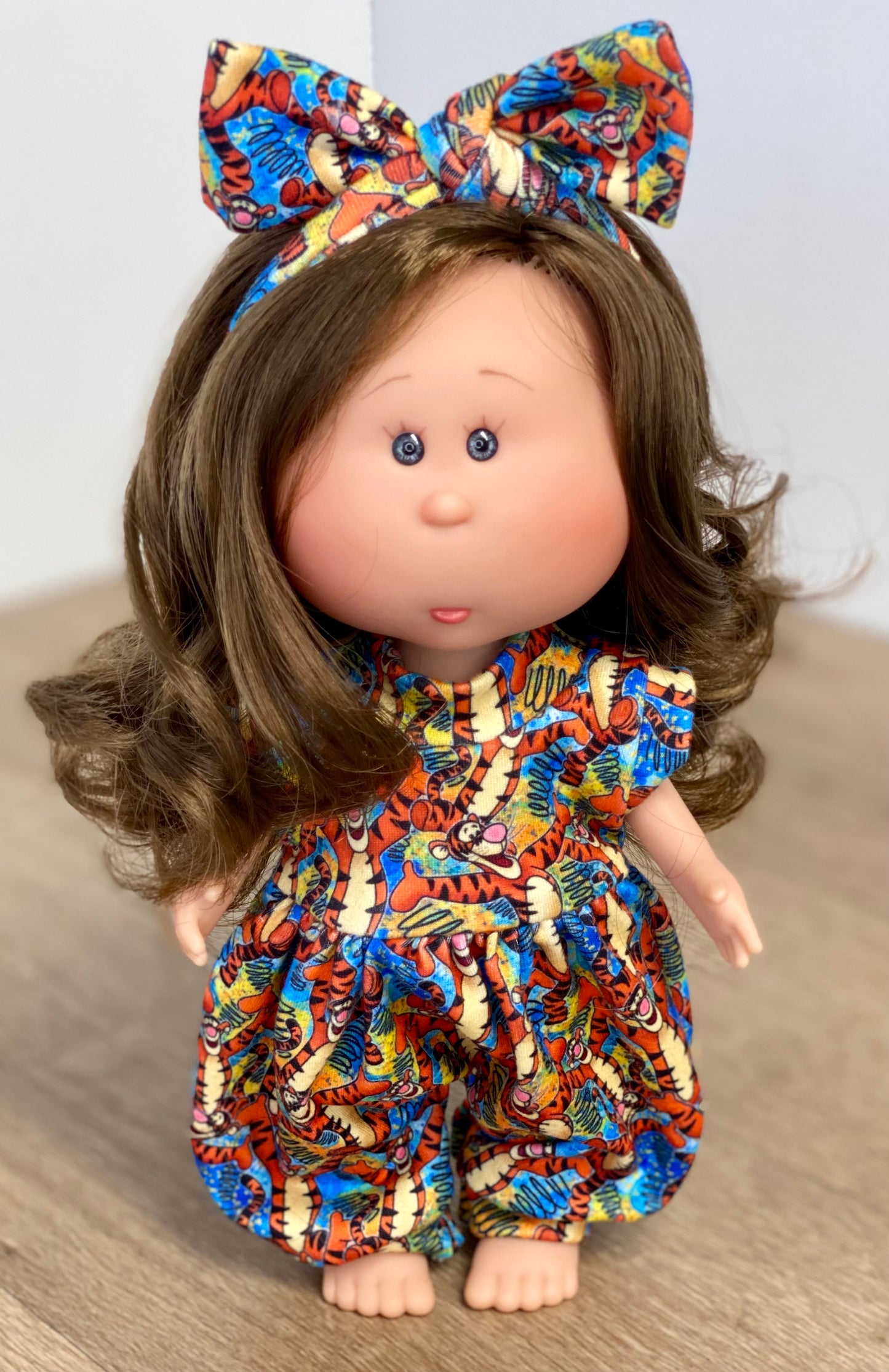 Mia Doll Bouncing Tigers Tank Sleeve Bubble Romper and Tie On Headband