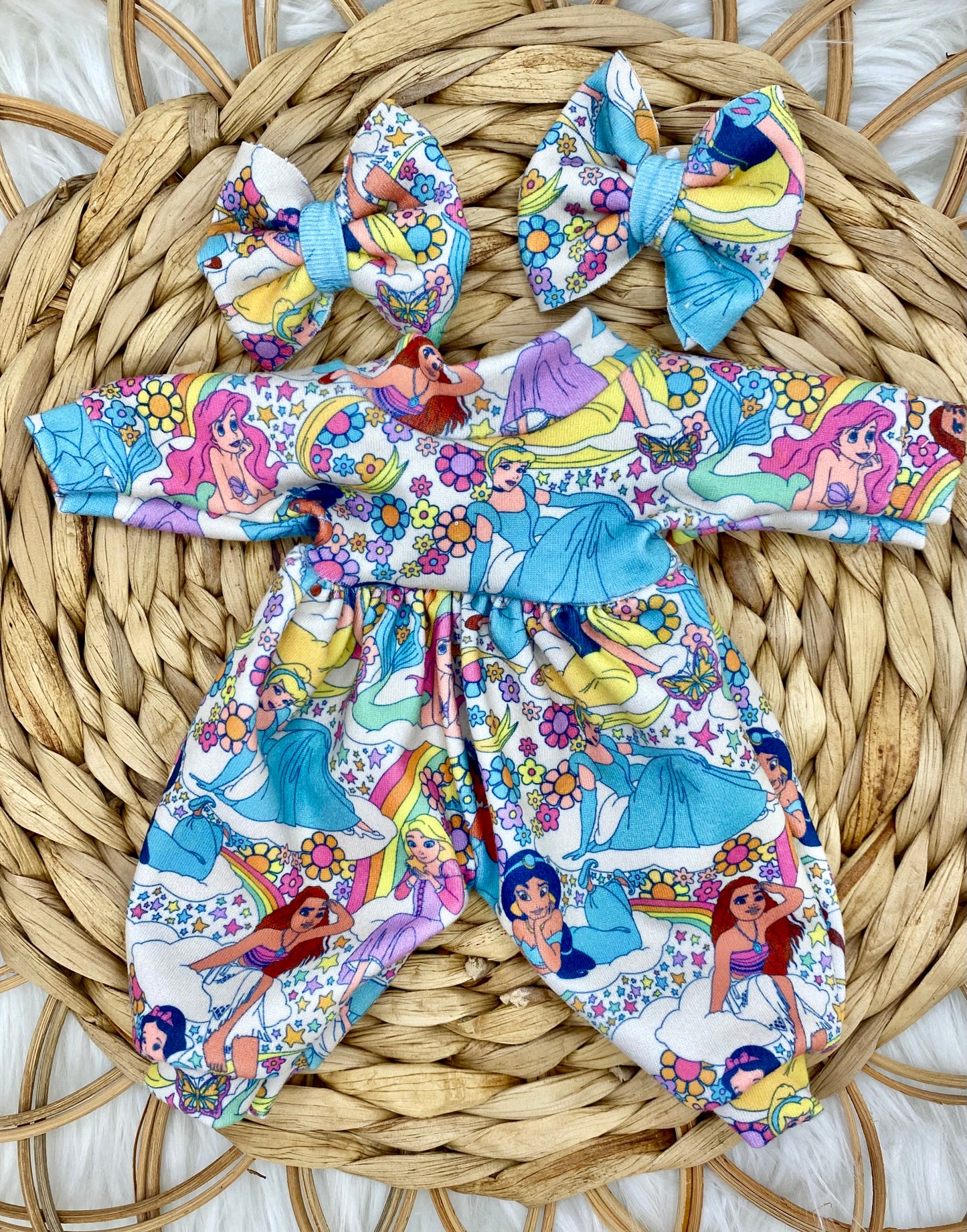 Mia Floral Princesses Long Sleeve Bubble Romper And 2β Piggy Bow Clips