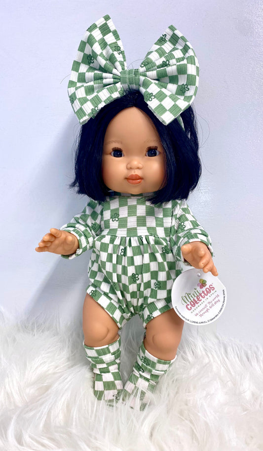 Mini Colettos Doll Oshin in Checkered Romper