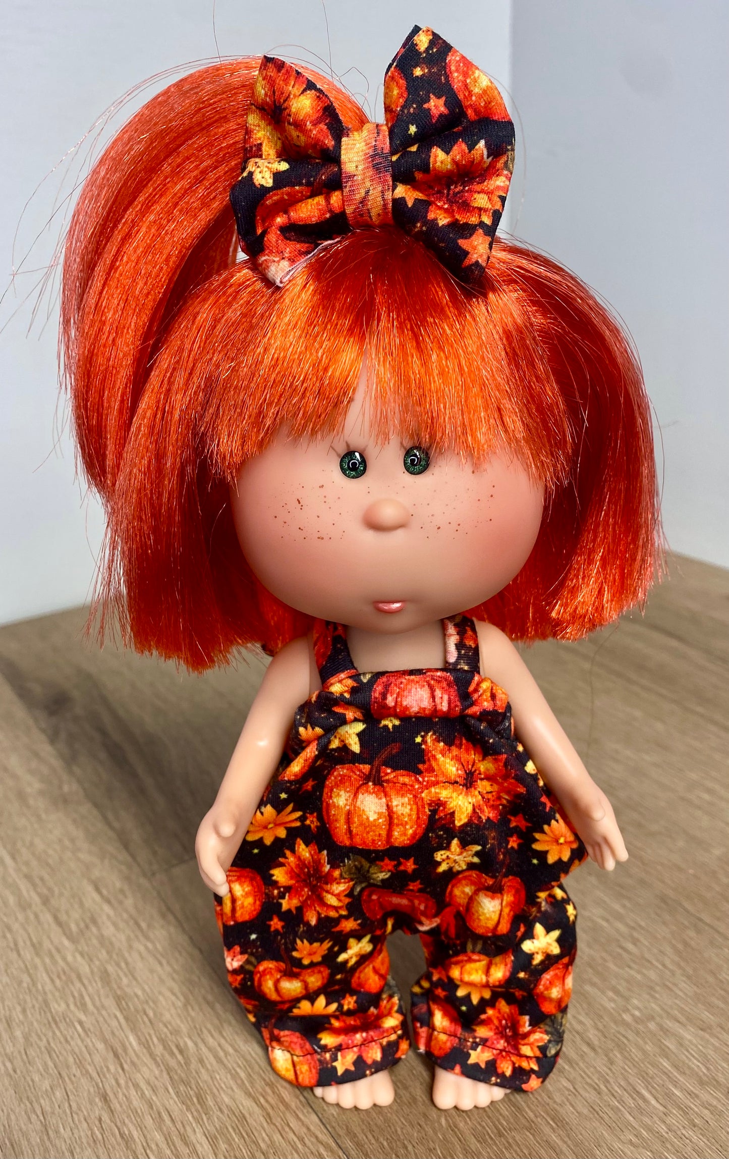 Mia Pumpkin Halter Romper And 2” Bow Clip