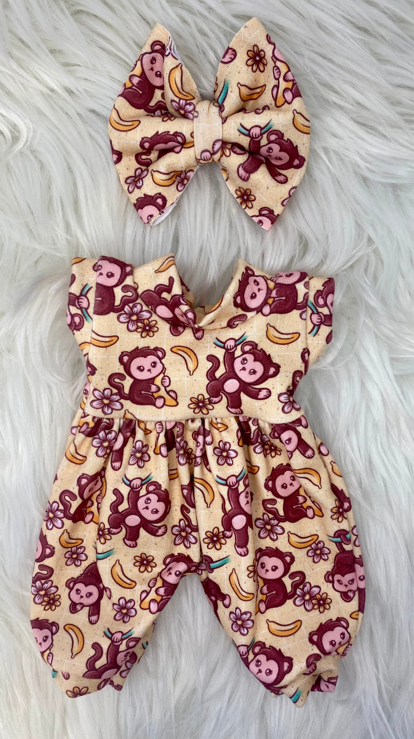 Mia Monkeys Tank Sleeve Bubble Romper and 3” Bow Clip