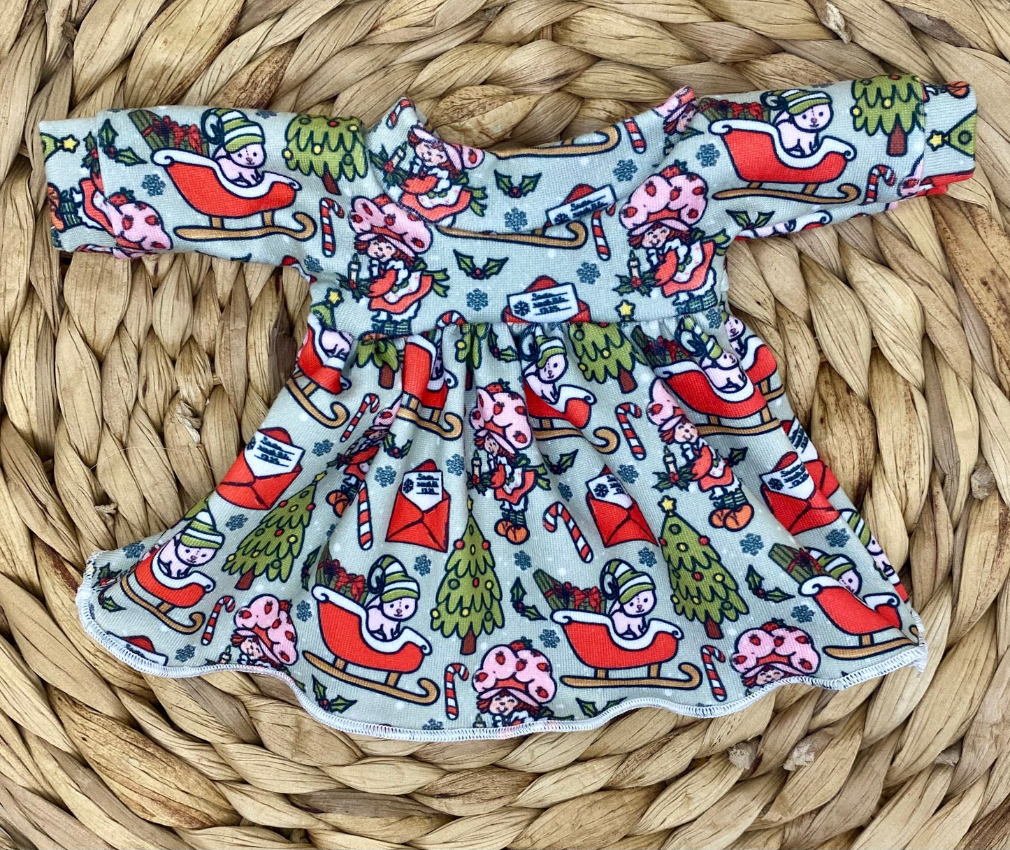 Mia Strawberry Girl Christmas Long Sleeve Dress and 2” Bow Clip