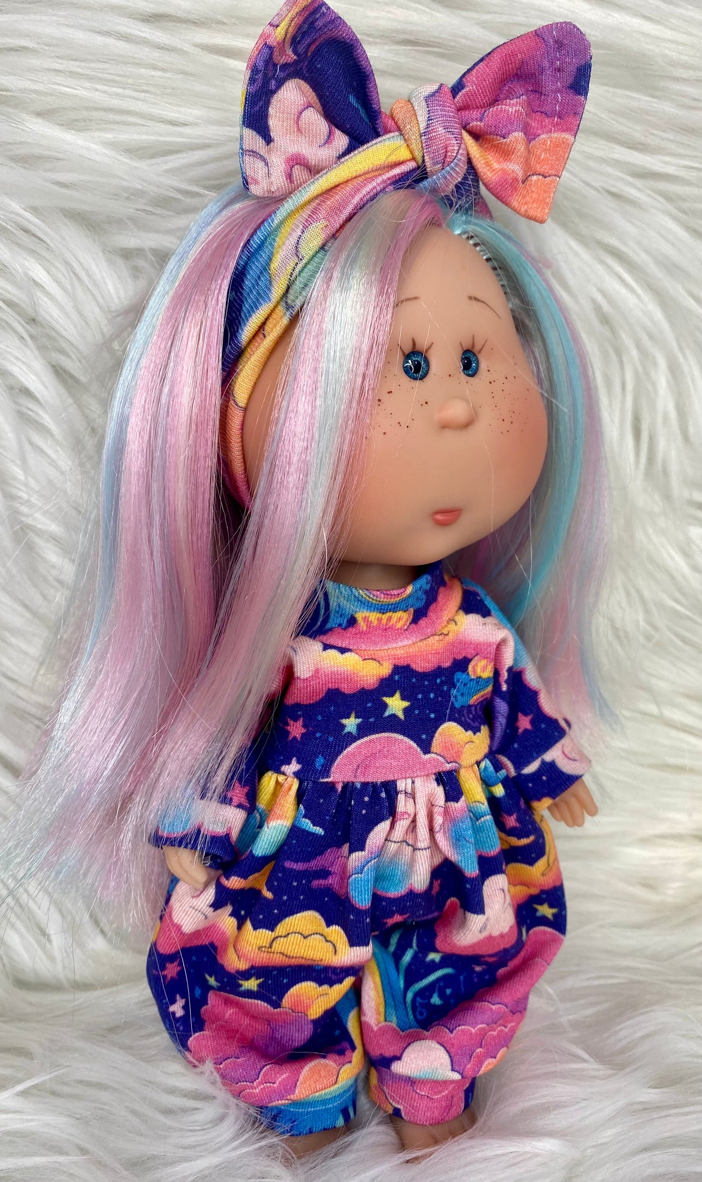 Mia Rainbow Galaxy Long Sleeve Bubble Romper and Tie On Headband
