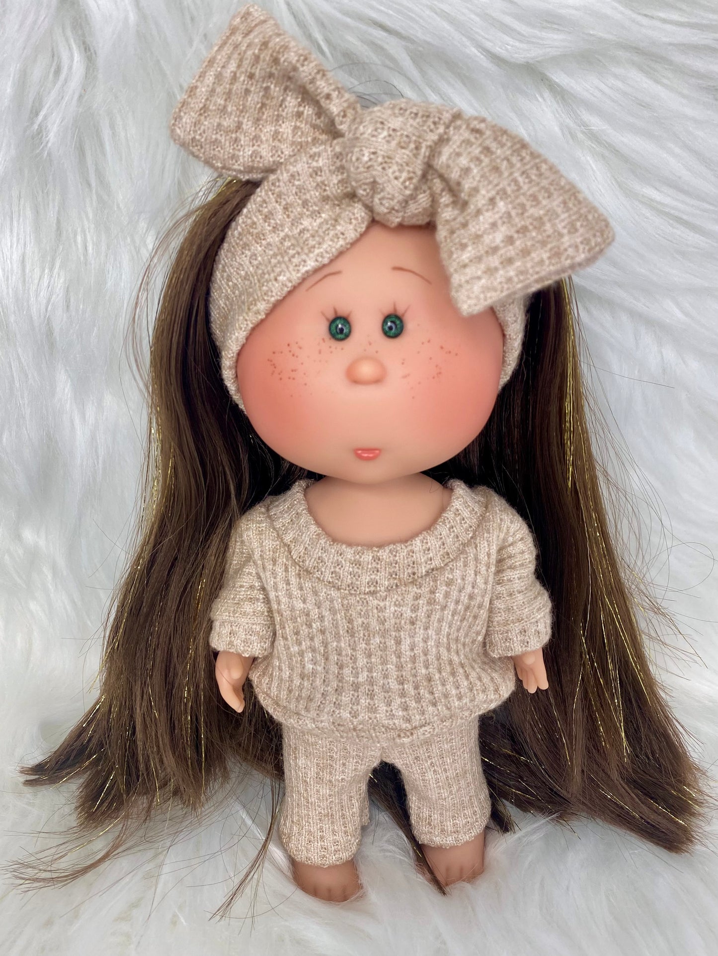 Mia Oatmeal Waffle Lounge Set And Tie On Headband