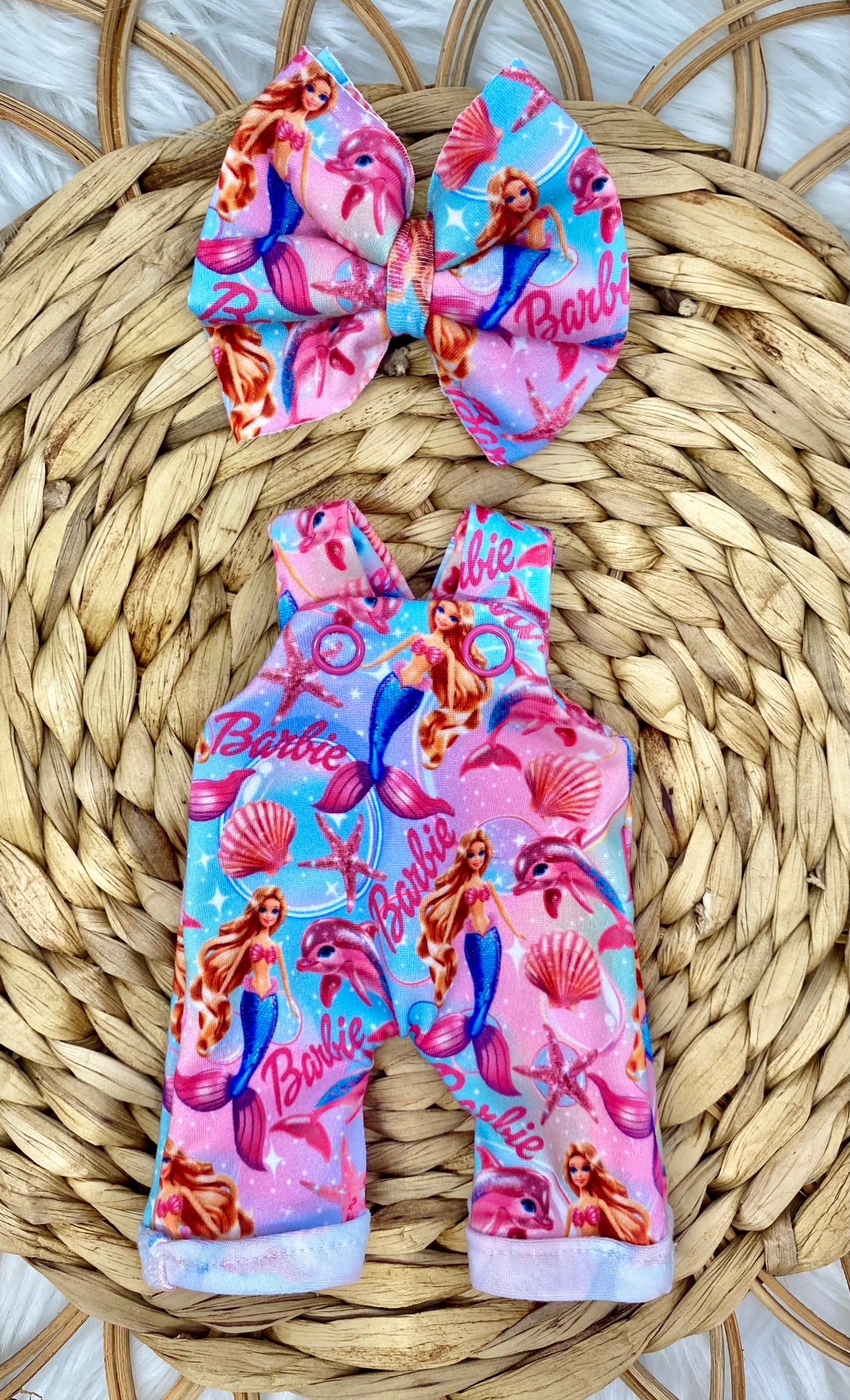 Mia Mermaid Dolphin Overalls and 3” Bow Clip
