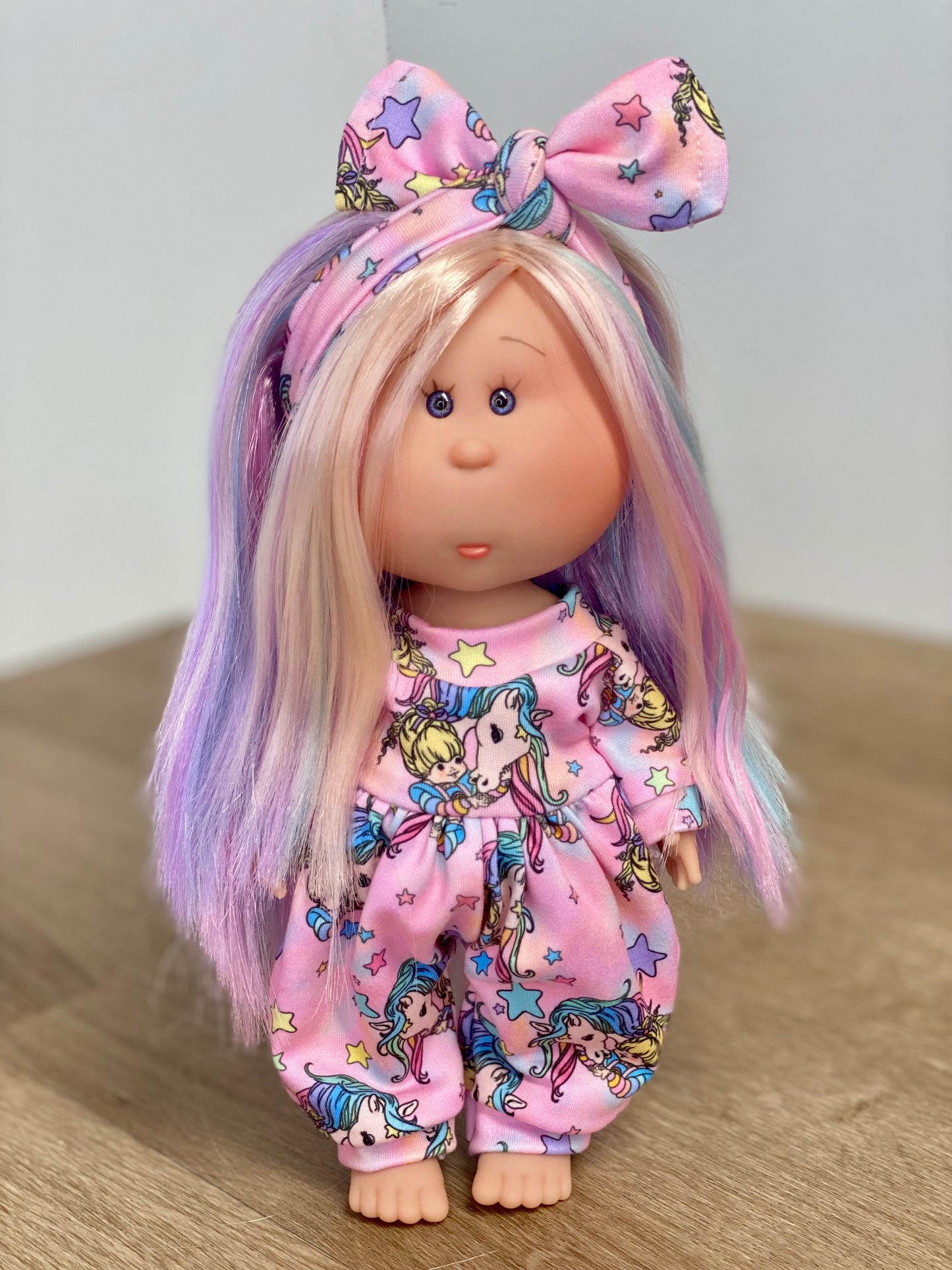 Mia Rainbow Horses Long Sleeve Bubble Romper and Tie On Headband