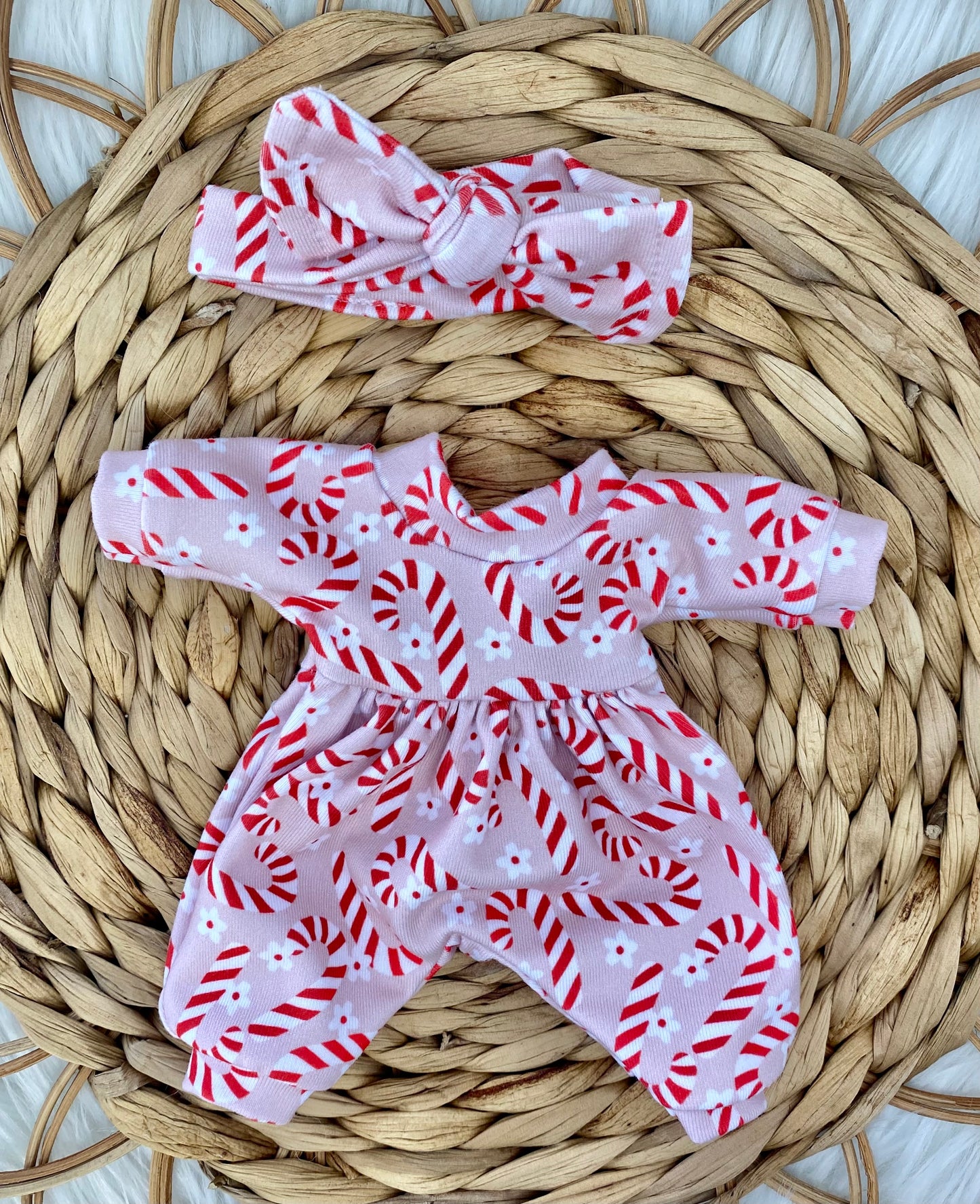 Mia Candy Cane Long Sleeve Bubble Romper and Tie On Headband