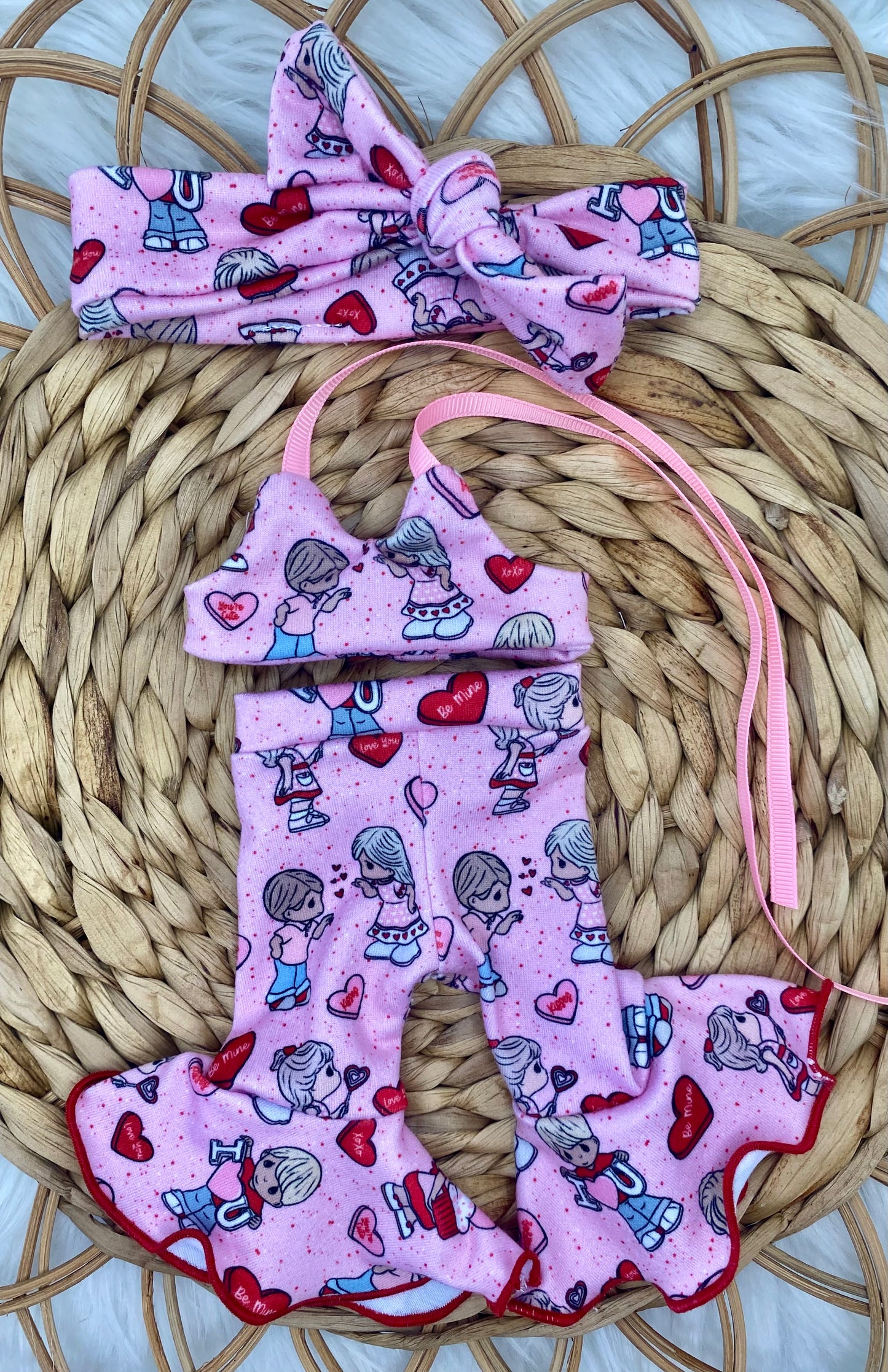 Mia Precious Valentine’s Crop Top/Bell Bottom Pants and Tie on Headband