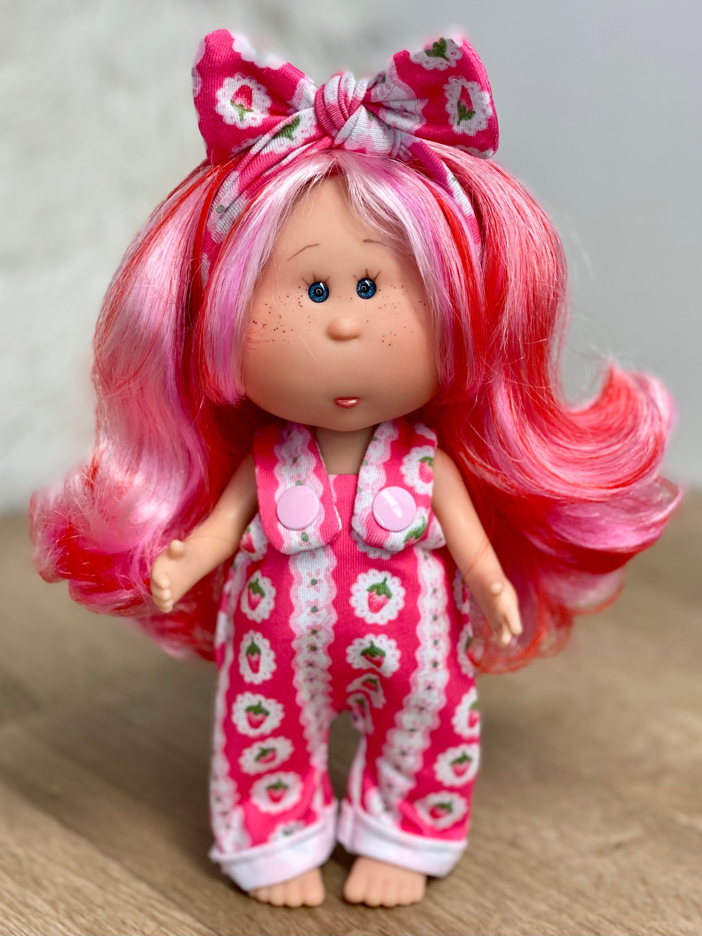 Mia Scalloped Strawberry Overalls and Tie On Headband