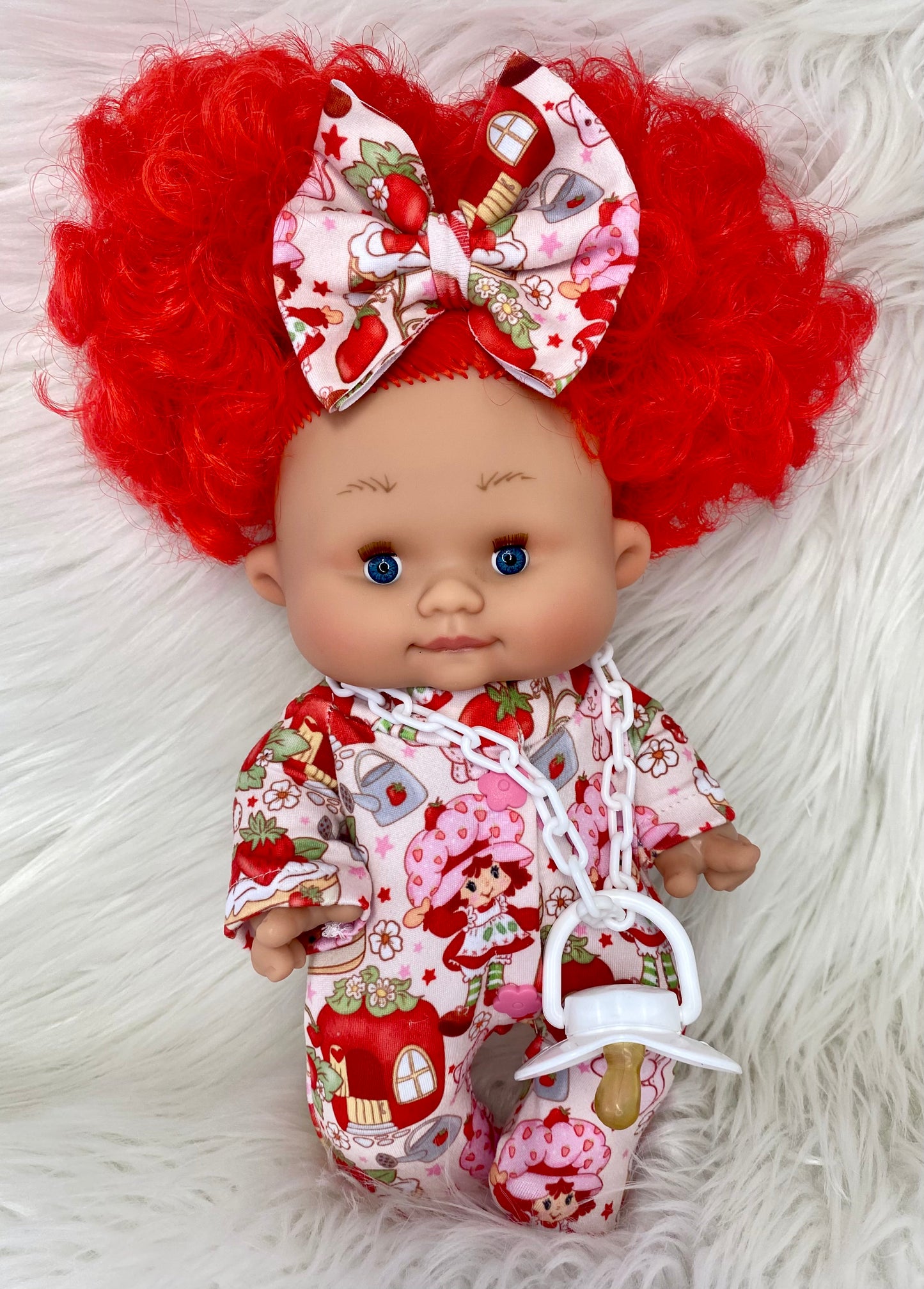 10” Strawberry Girl Sleeper and 3” Bow Clip