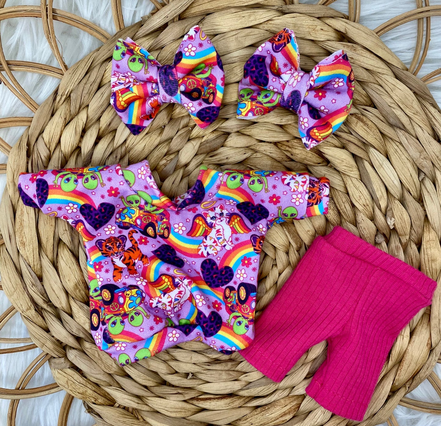 Mia Tigers and Aliens T-Shirt Dress Leggings and 2” Piggy Bow Clip Set