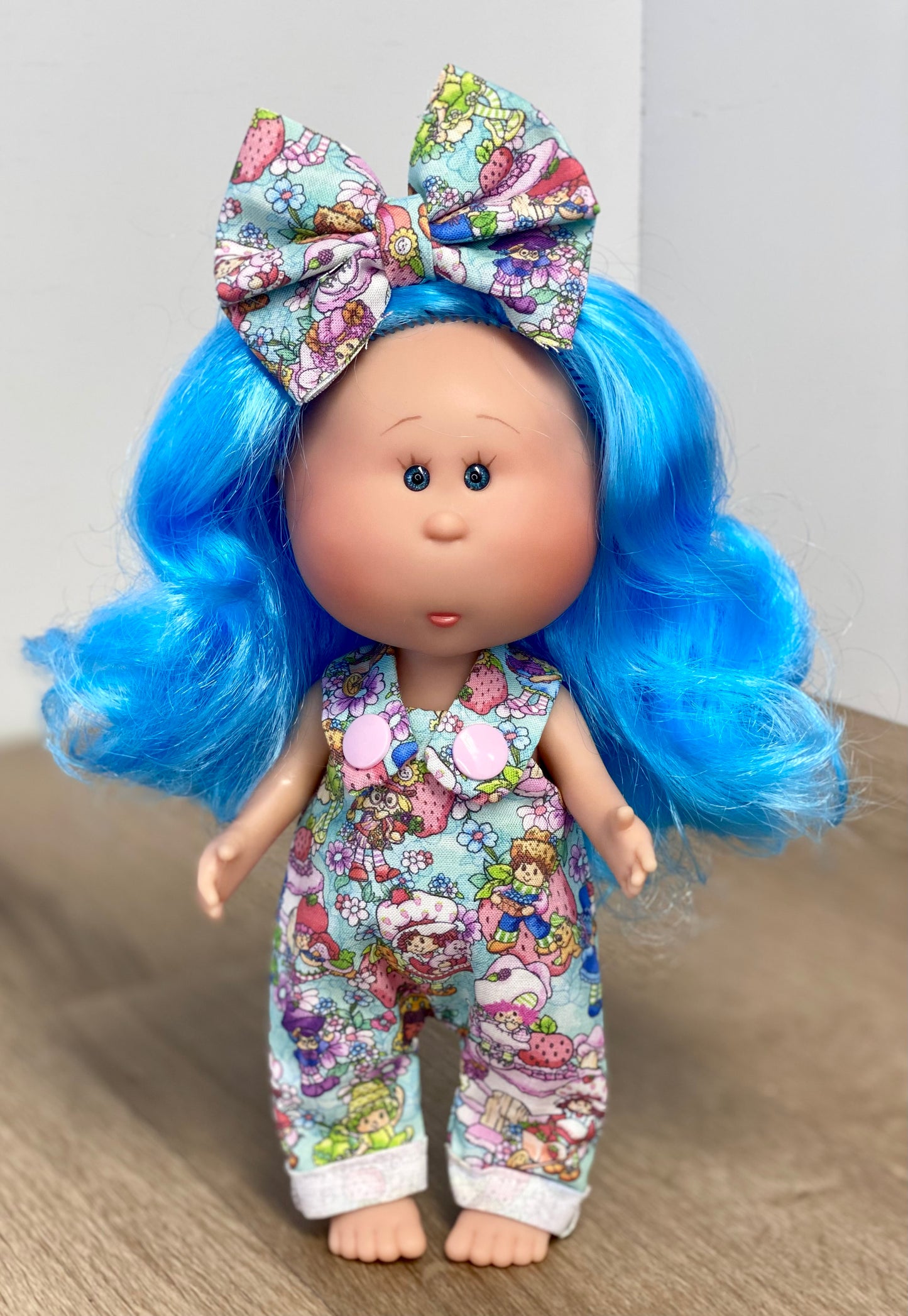 Mia Mint Strawberry Friends Overalls and 3” Bow Clip