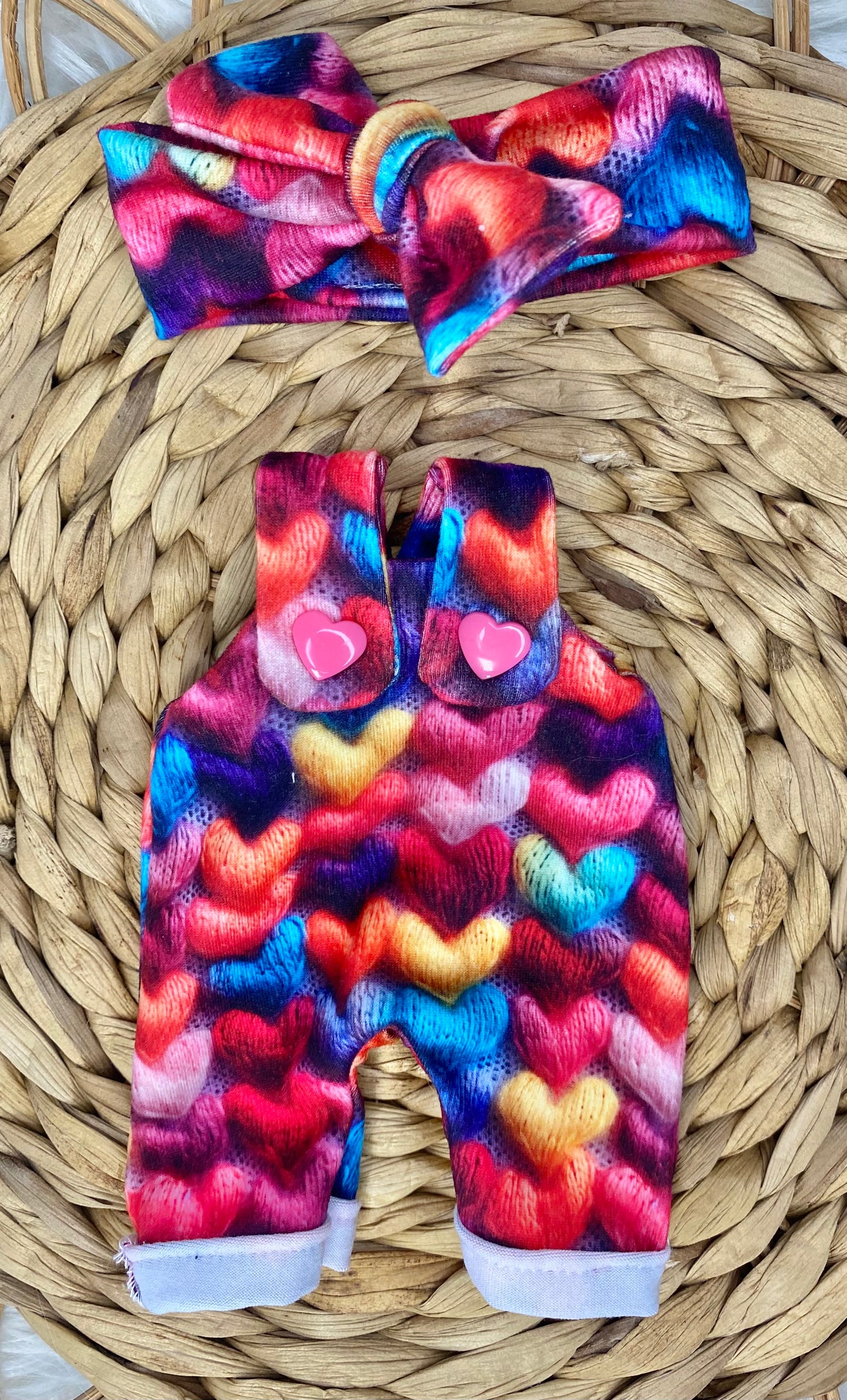 Mia 3D Hearts Overalls and Tie On Headband
