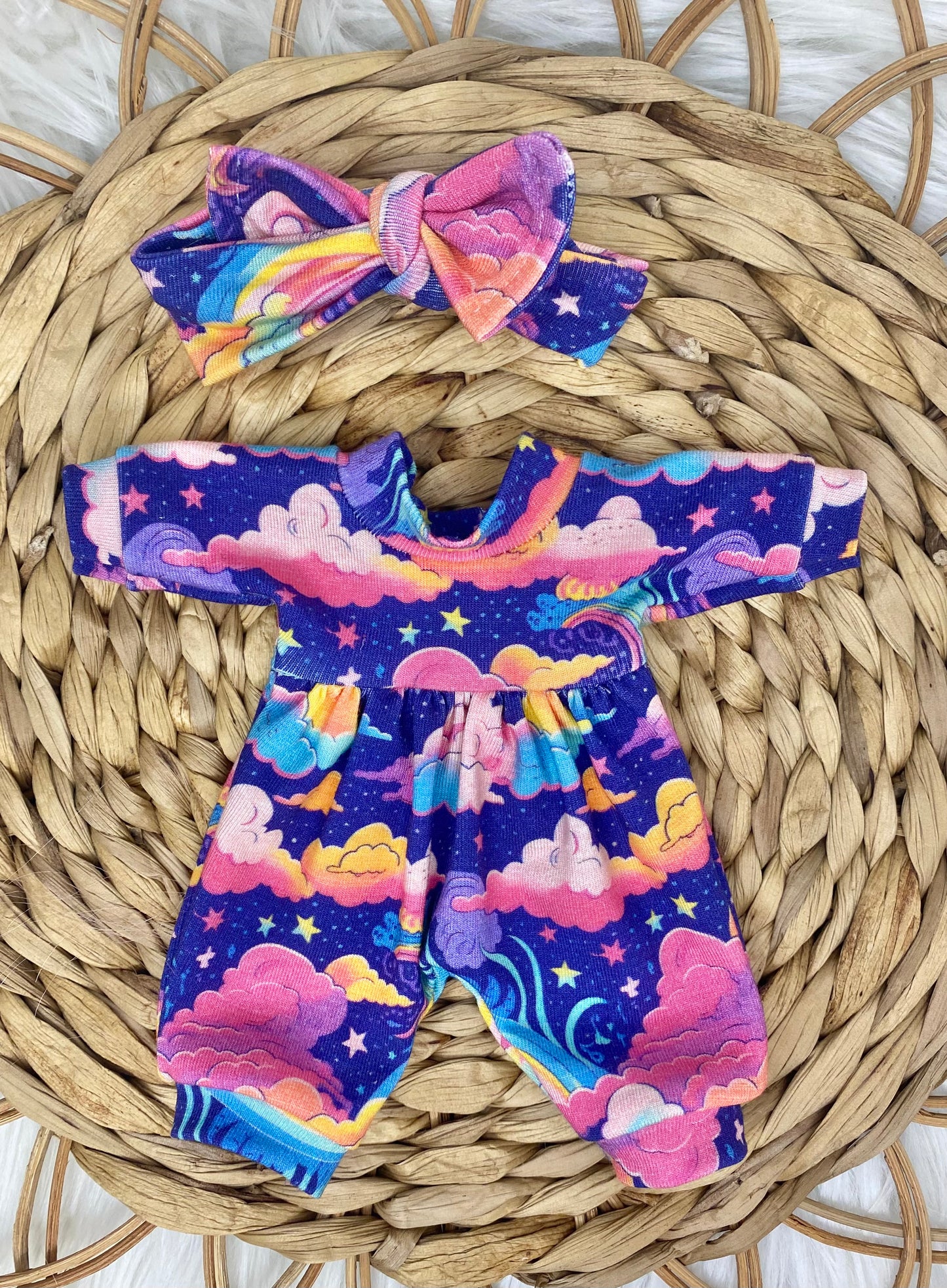 Mia Rainbow Galaxy Long Sleeve Bubble Romper and Tie On Headband