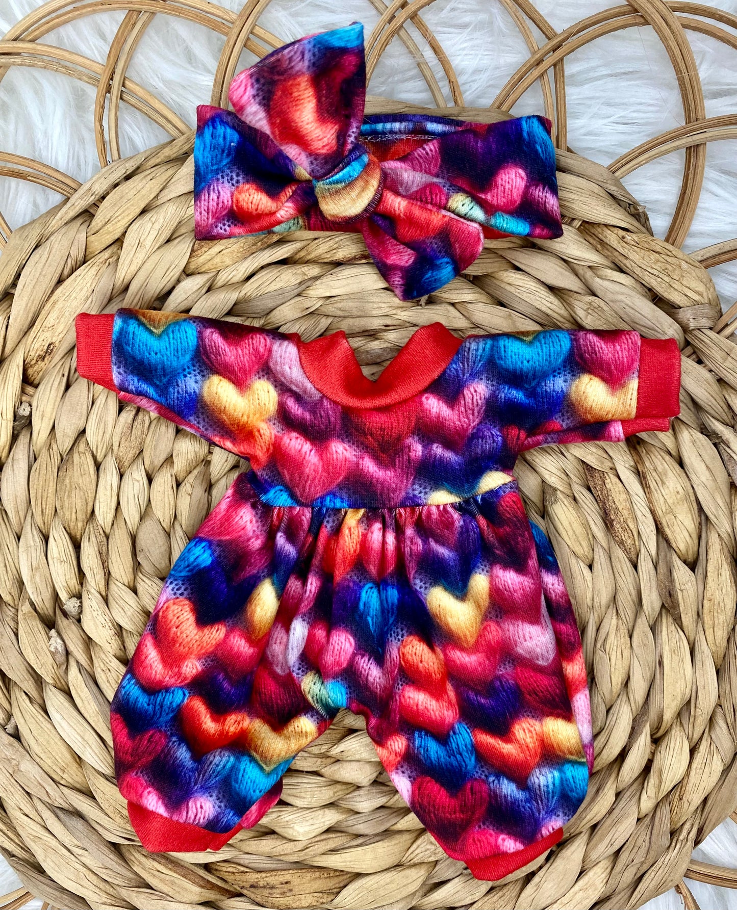 Mia 3D Hearts Long Sleeve Bubble Romper and Tie On Headband