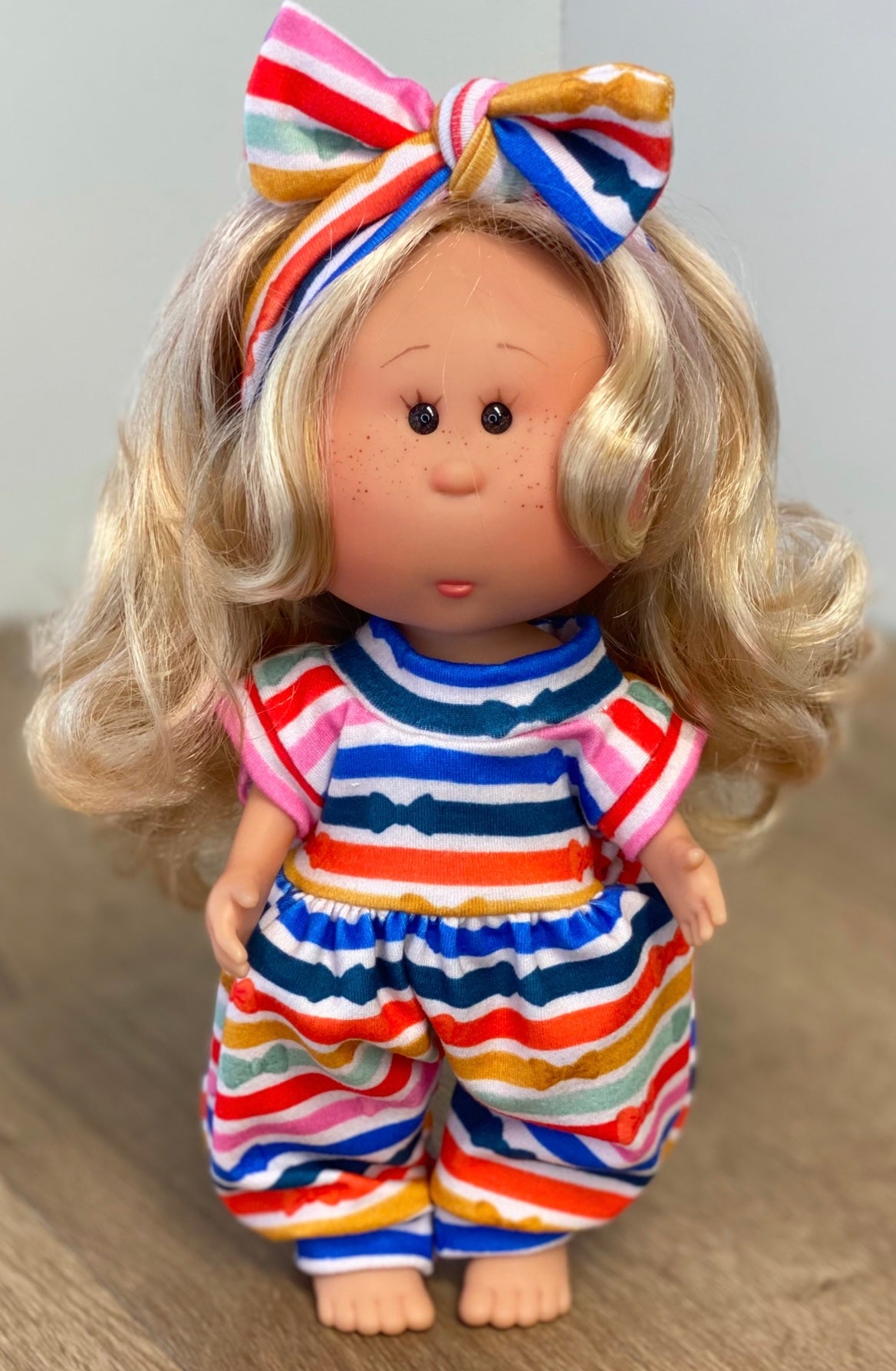 Mia Striped Bows Tank Sleeve Bubble Romper and Tie On Headband