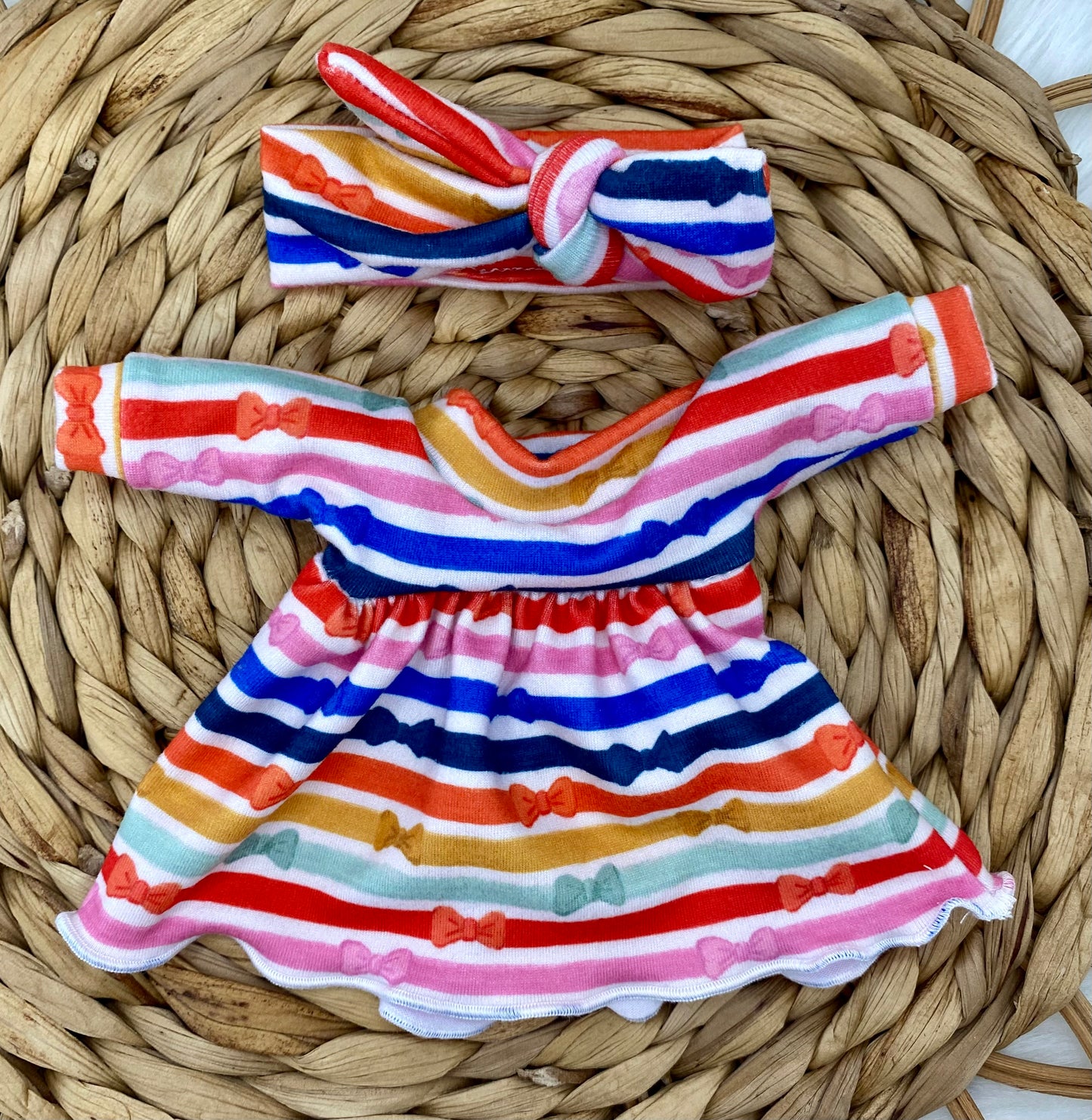 Mia Striped Bows Long Sleeve Bubble Dress and Tie On Headband