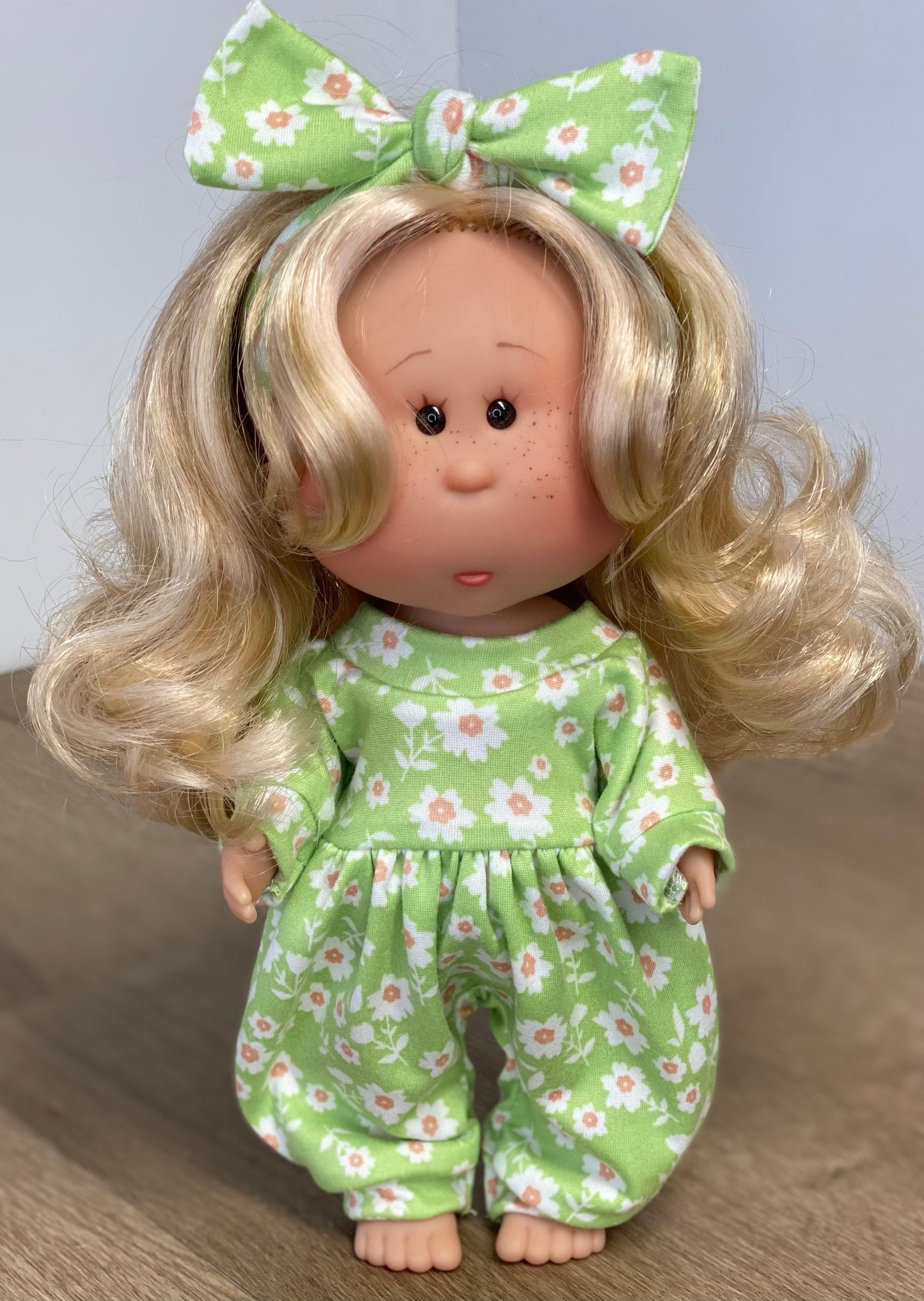Mia Green and White Floral Long Sleeve Bubble Romper and Tie On Headband