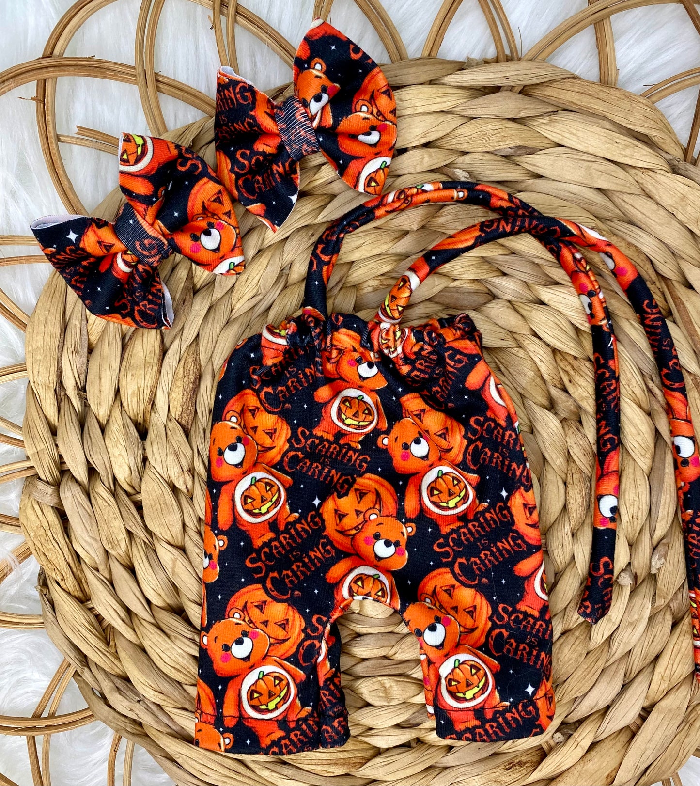 Mia Scaring is Caring Halter Romper And 2” Piggy Bows Set