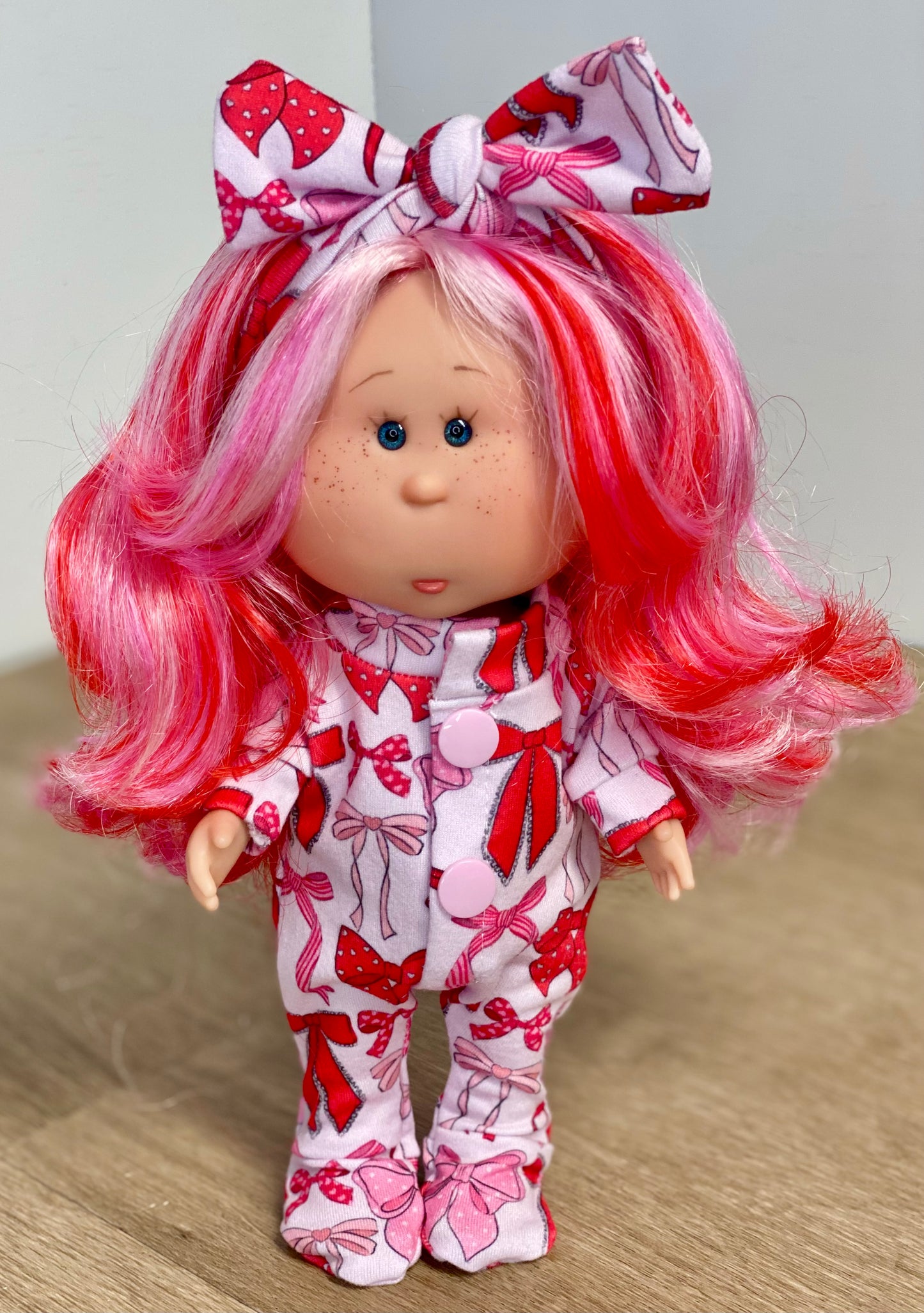 Mia Coquette Bows Footed Pajamas and Tie On Headband