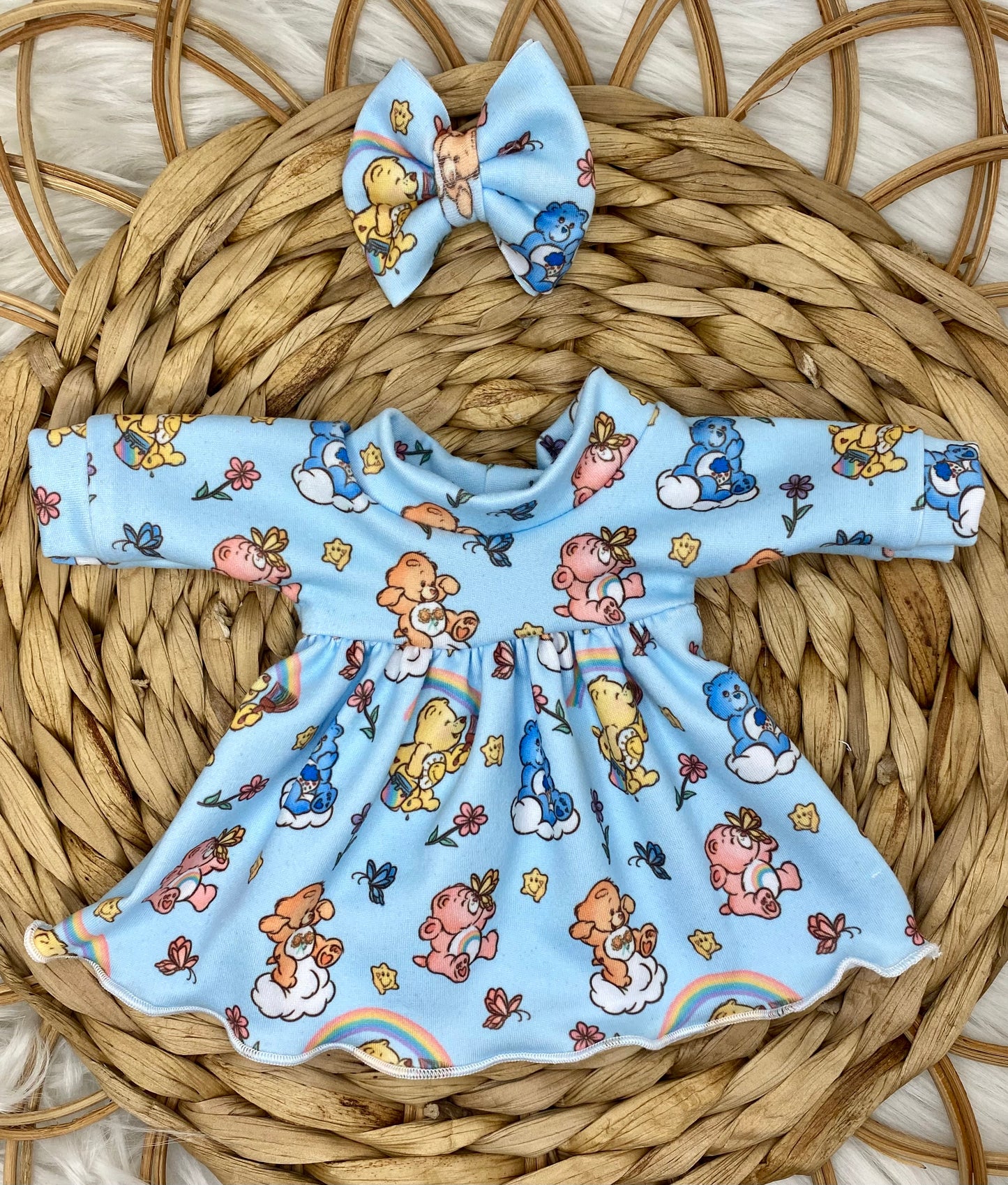 Mia Vintage Bears Dress and 2” Bow Clip