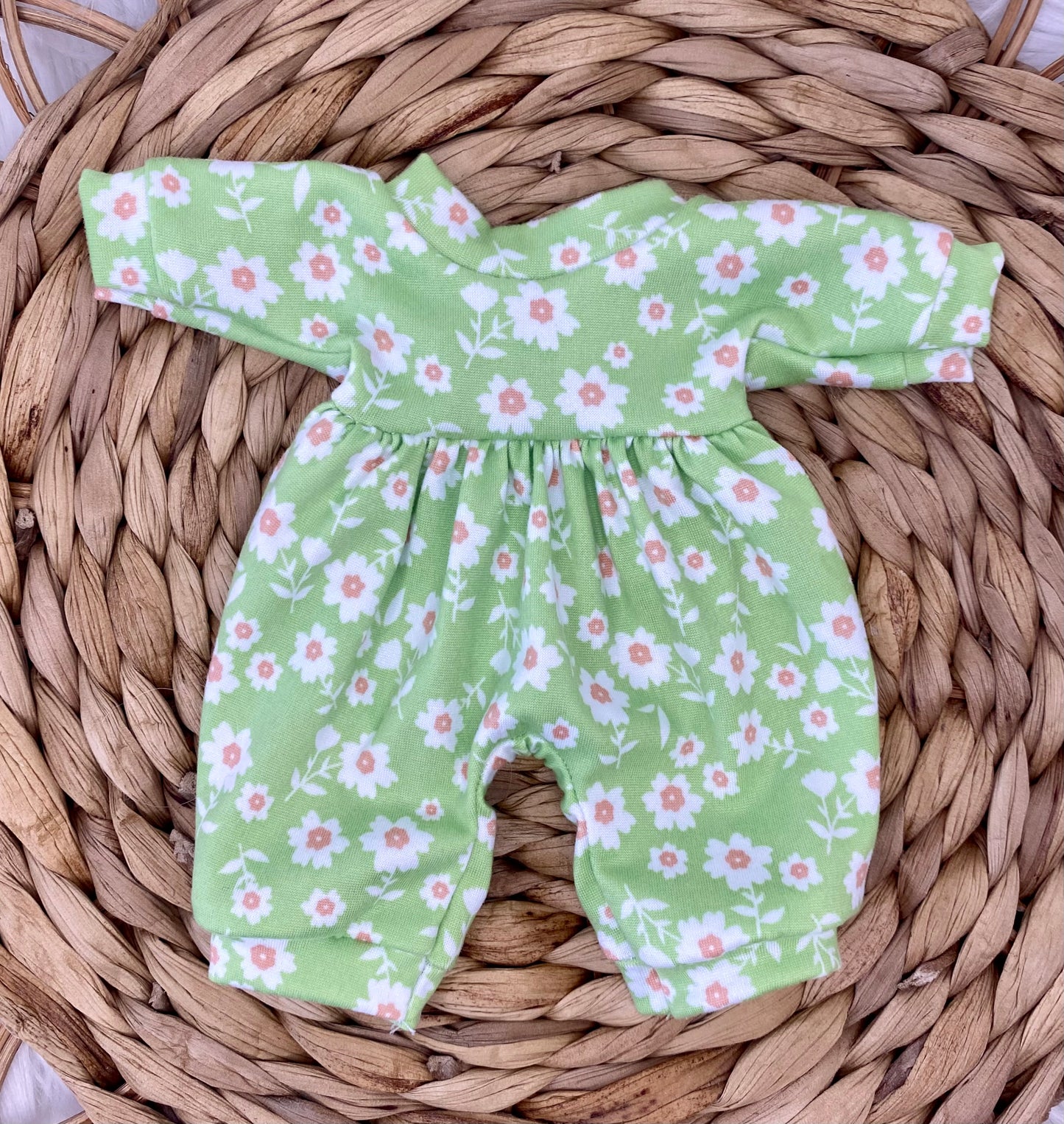 Mia Green and White Floral Long Sleeve Bubble Romper and Tie On Headband