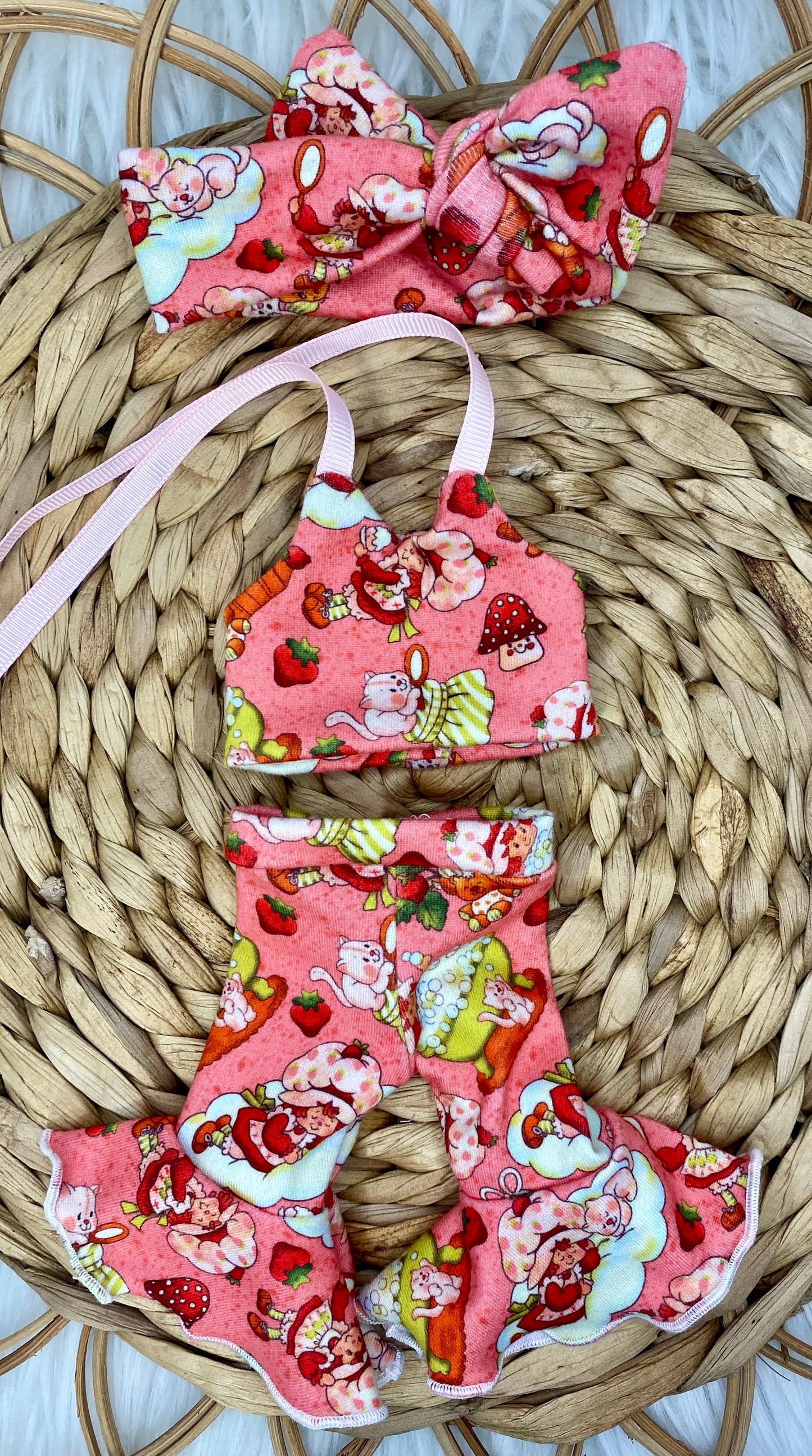 Mia Vintage Strawberry Girl Halter Top/Bell Bottom Pants and Tie on Headband
