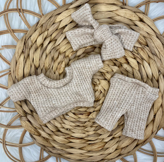 Mia Oatmeal Waffle Lounge Set And Tie On Headband