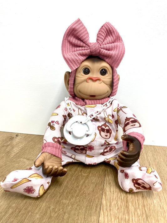 Baby Monkey in Handmade Pajamas and Bow