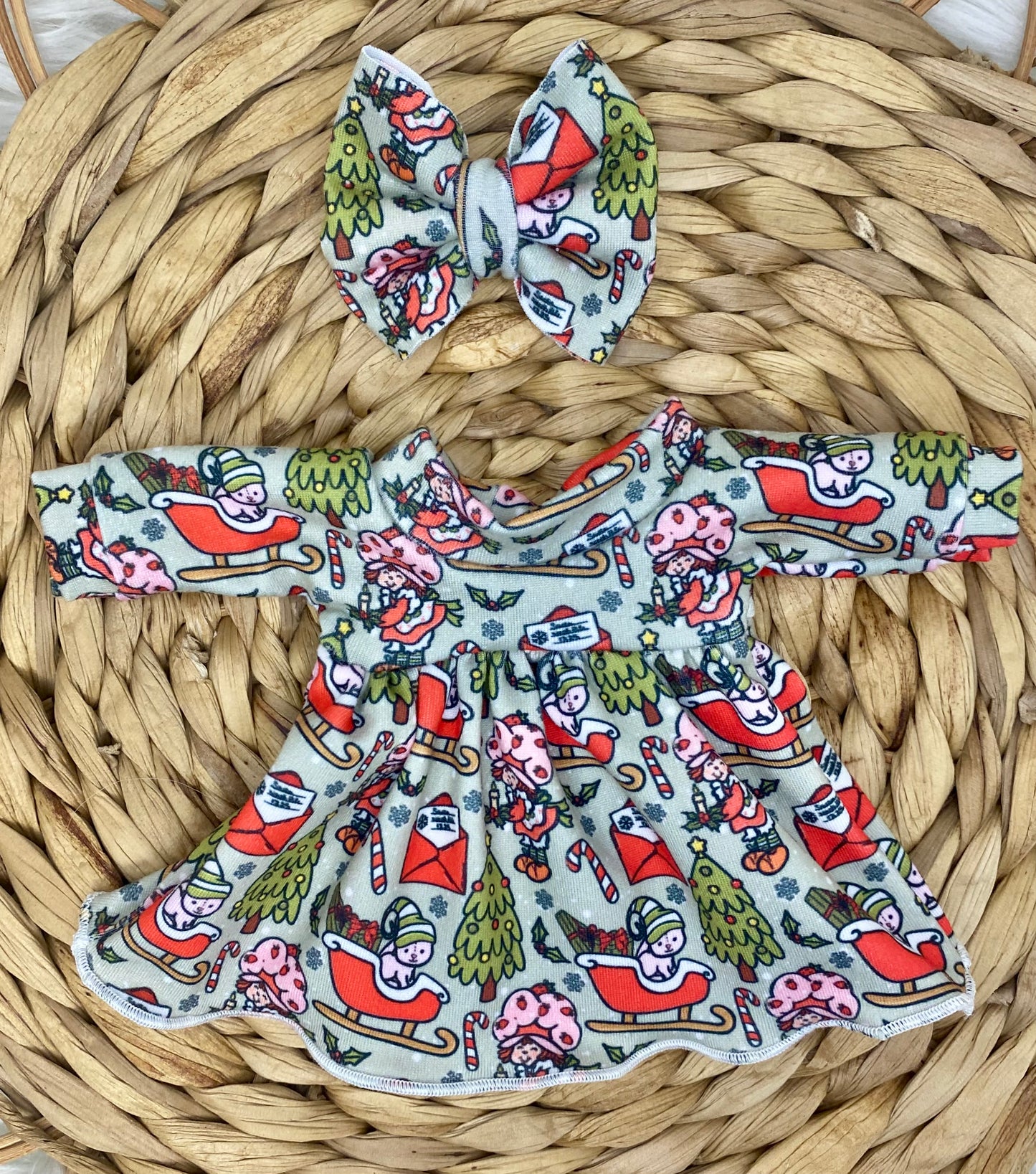 Mia Strawberry Girl Christmas Long Sleeve Dress and 2” Bow Clip