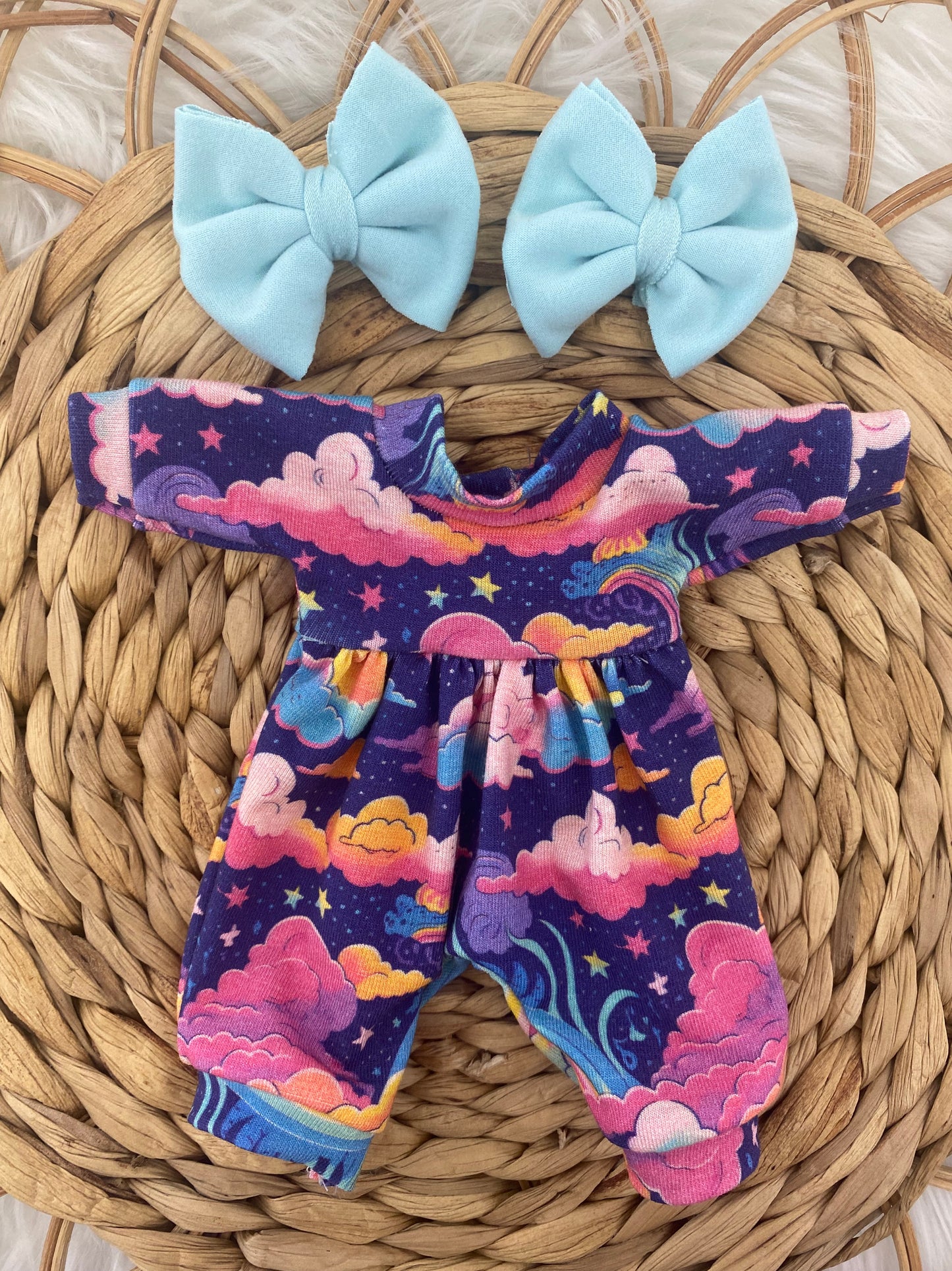 Mia Rainbow Galaxy Long Sleeve Bubble Romper And 2β Piggy Bow Clips