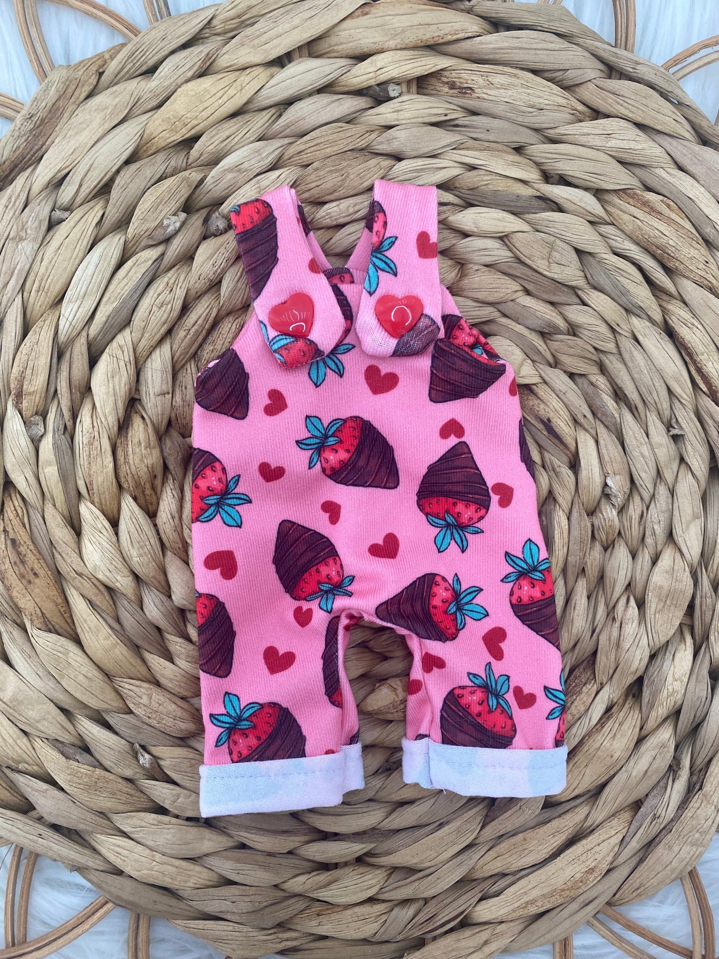 Mia Chocolate Strawberry Overalls and Tie On Headband
