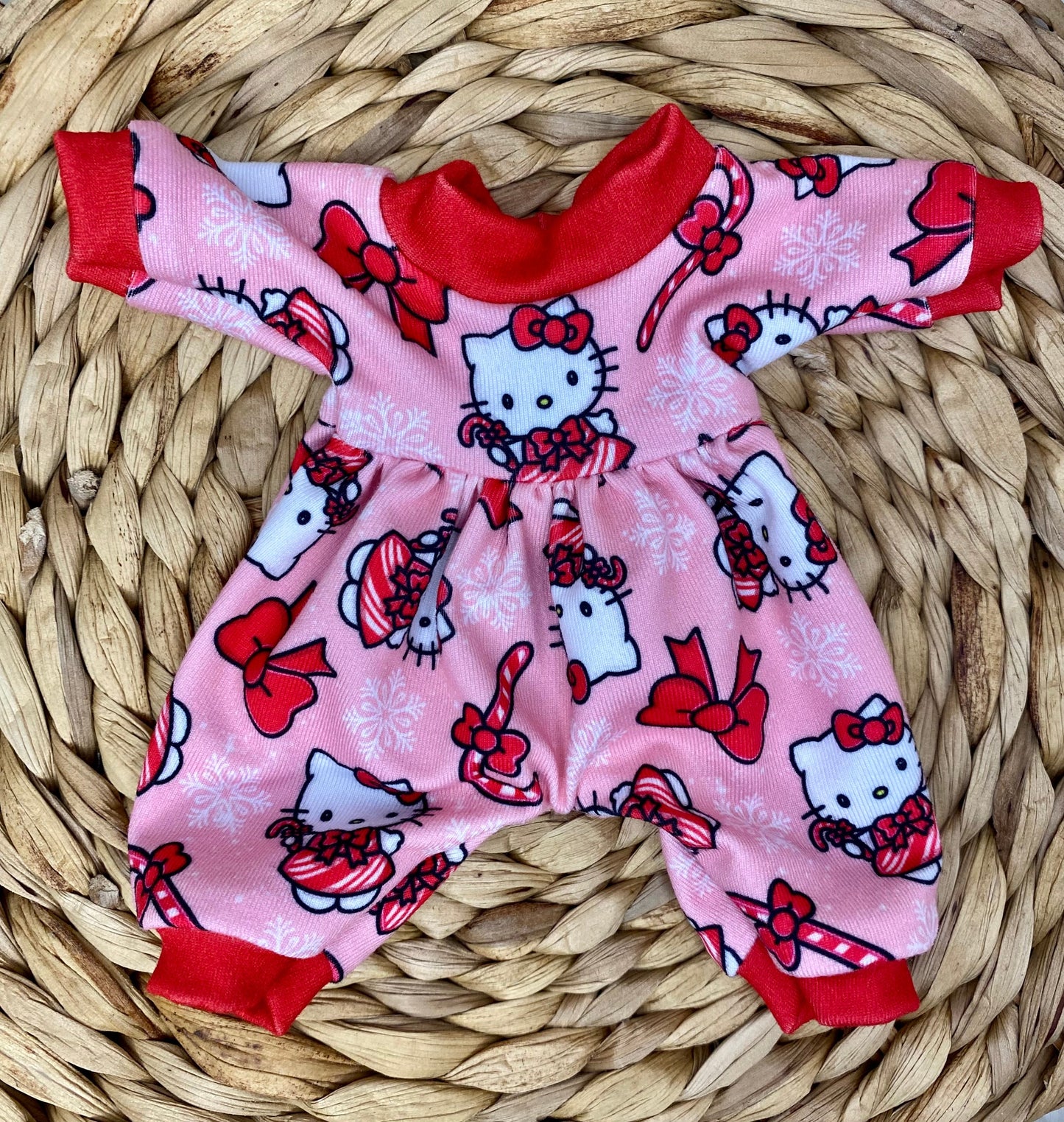 Mia Candy Cane Kitty Long Sleeve Bubble Romper and Tie On Headband