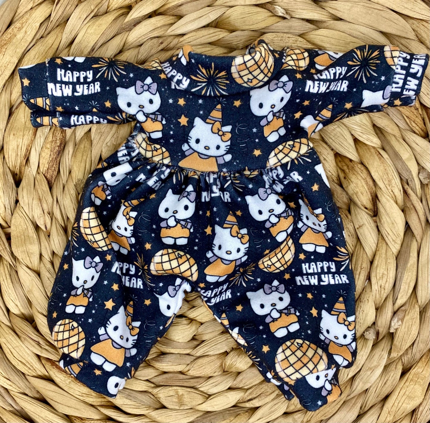 Mia New Years Kitty Long Sleeve Bubble Romper and Tie On Headband