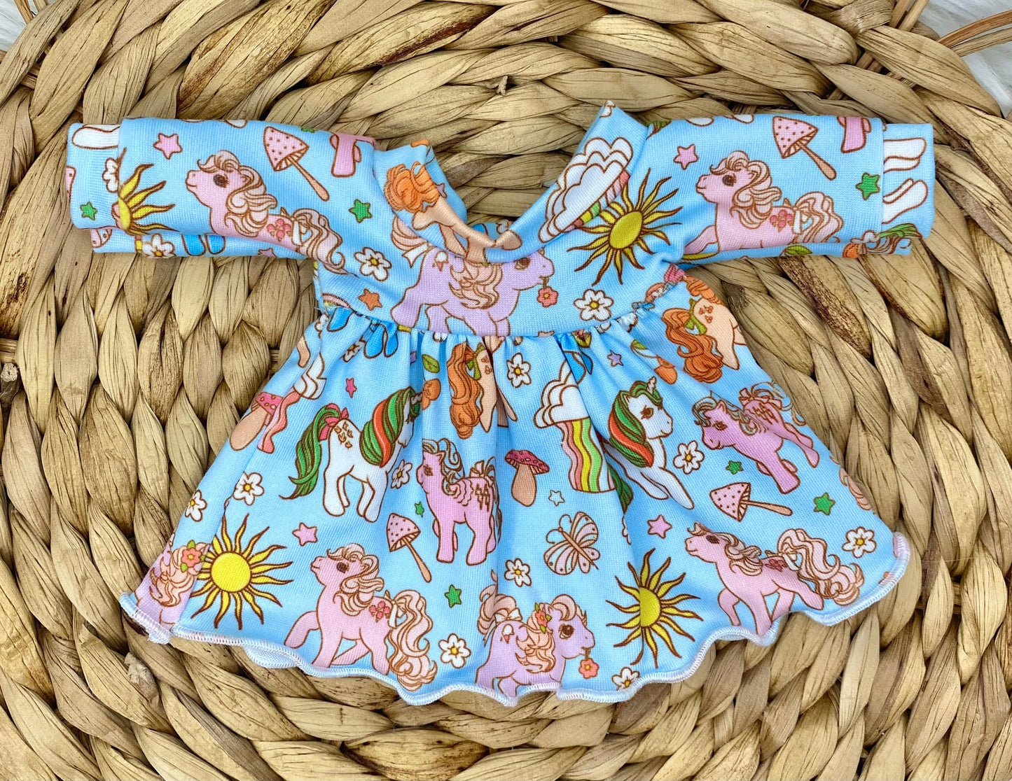 Mia Retro Ponies Long Sleeve Dress and Tie On Headband