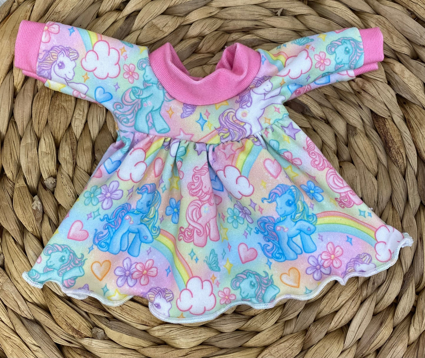 Mia Rainbow Ponies long Sleeve Dress and 3β Bow Clip
