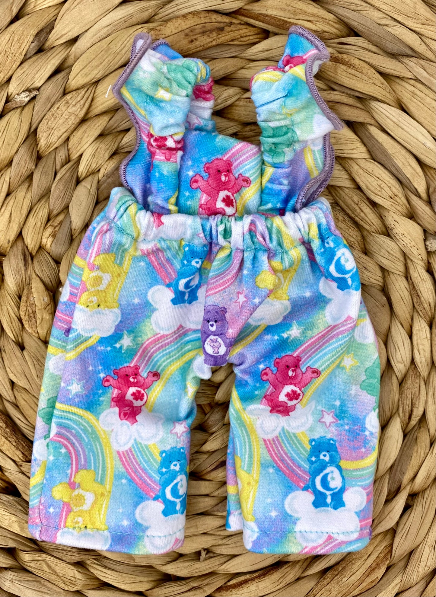 Mia Bears on Clouds Ruffle Strap Romper and 2” Piggy Bow Clip Set