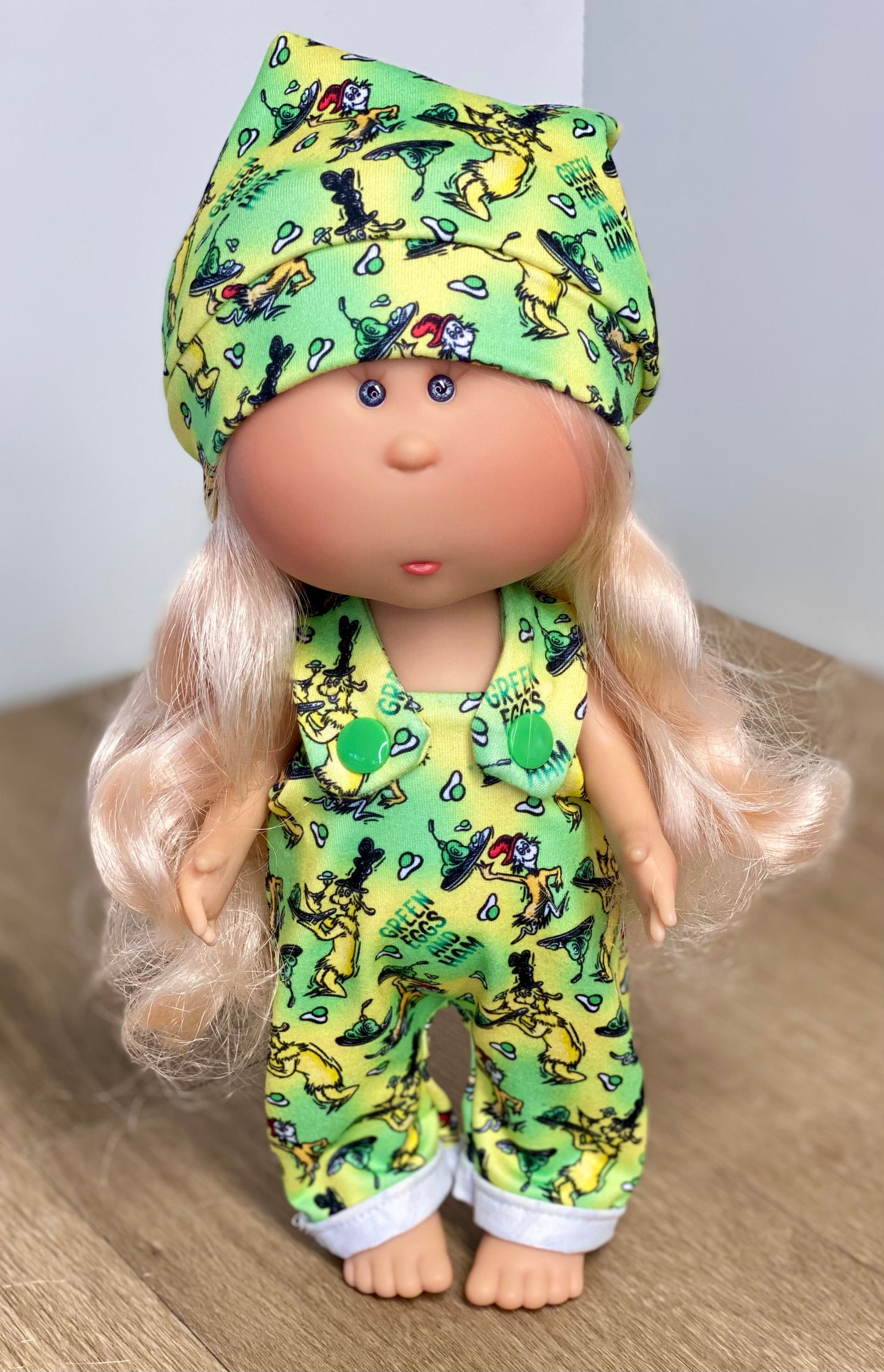Mia Green eggs and ham Overalls and Beanie