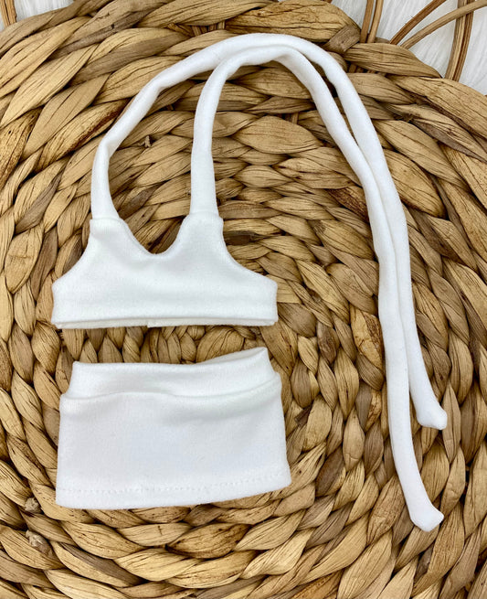 Mia White Crop Halter Top and Mini Skirt