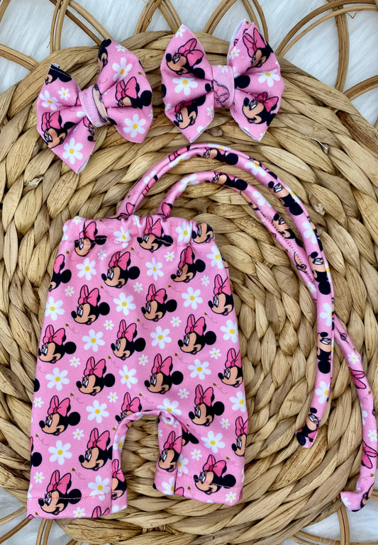 Mia Mouse and Bows Halter Romper And 2” Piggy Bows Set