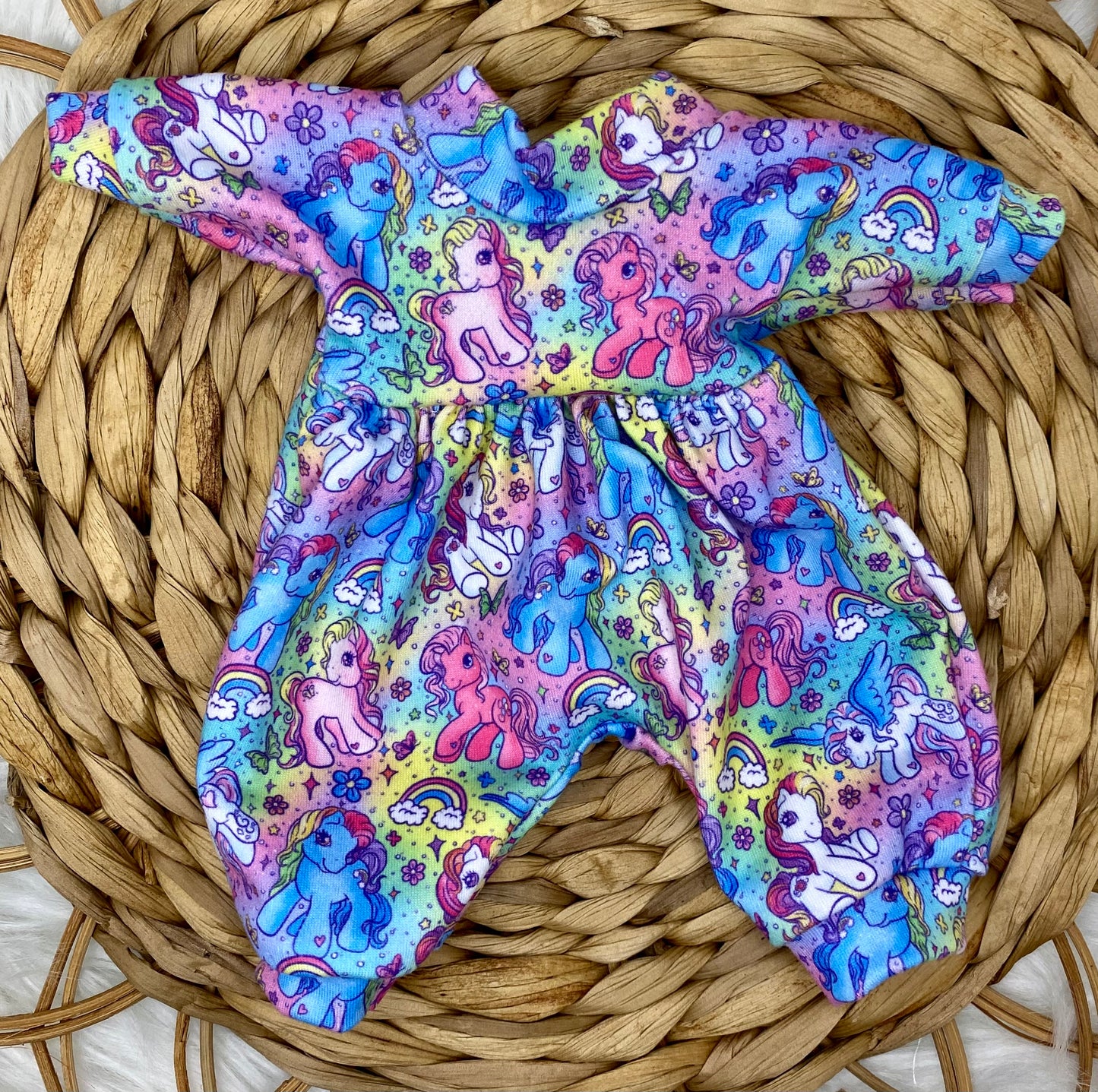Mia Colorful Ponies Long Sleeve Bubble Romper and Tie On Headband