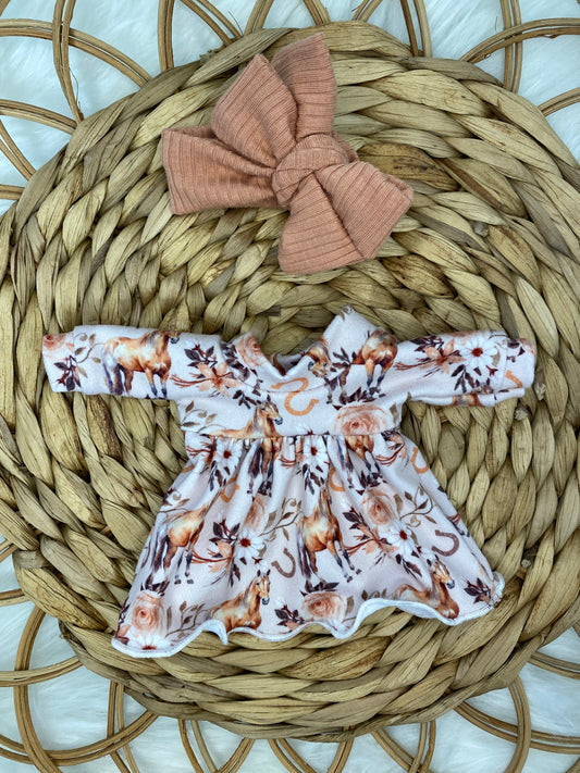 Mia Floral Horses Long Sleeve Dress and Tie On Headband