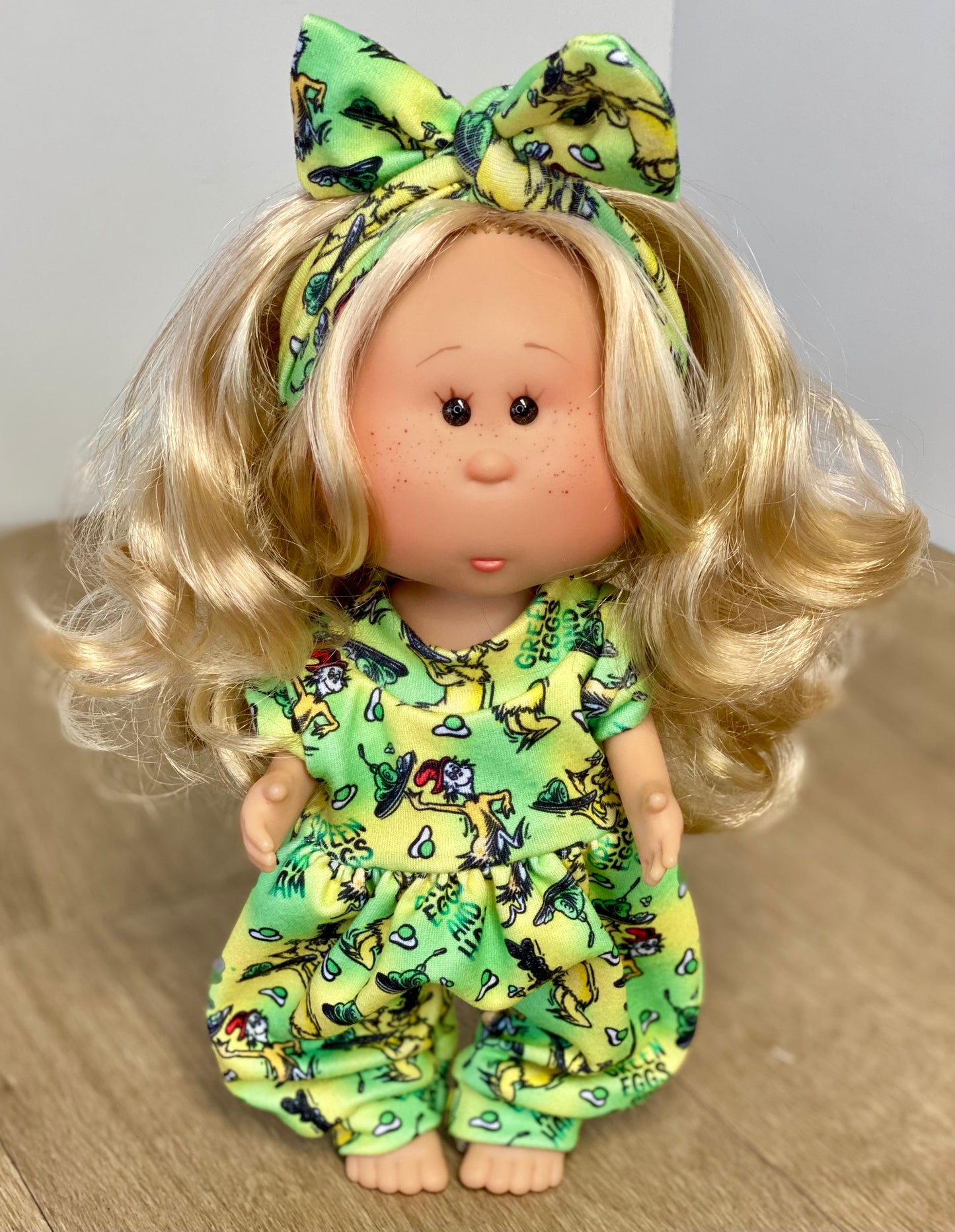 Mia Green Eggs and Ham Tank Sleeve Bubble Romper and Tie On Headband