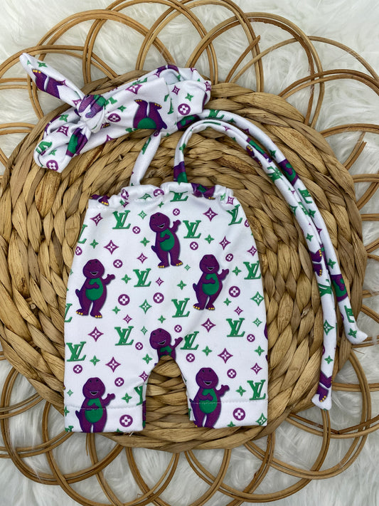 Mia Purple Dino’s Halter Romper and Tie on Headband